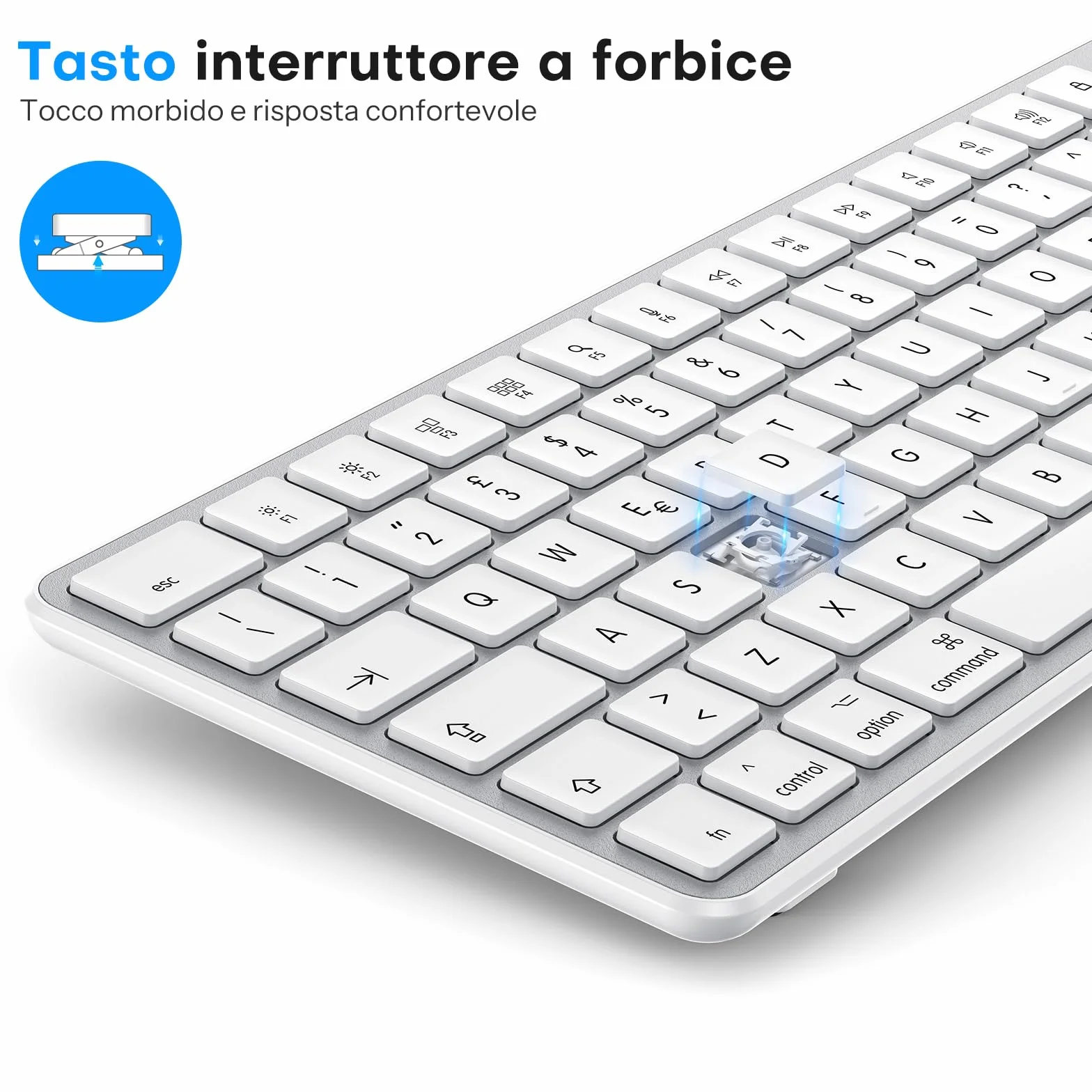 OMOTON Kit Tastiera e Mouse Wireless Bluetooth per Mac, Tastiera e Mouse Ricaricabile con 3 Canali Bluetooth per Mac Pro/Mini, MacBook Pro/Air, iMac, iMac Pro, Layout Italiano QWERTY, Argento