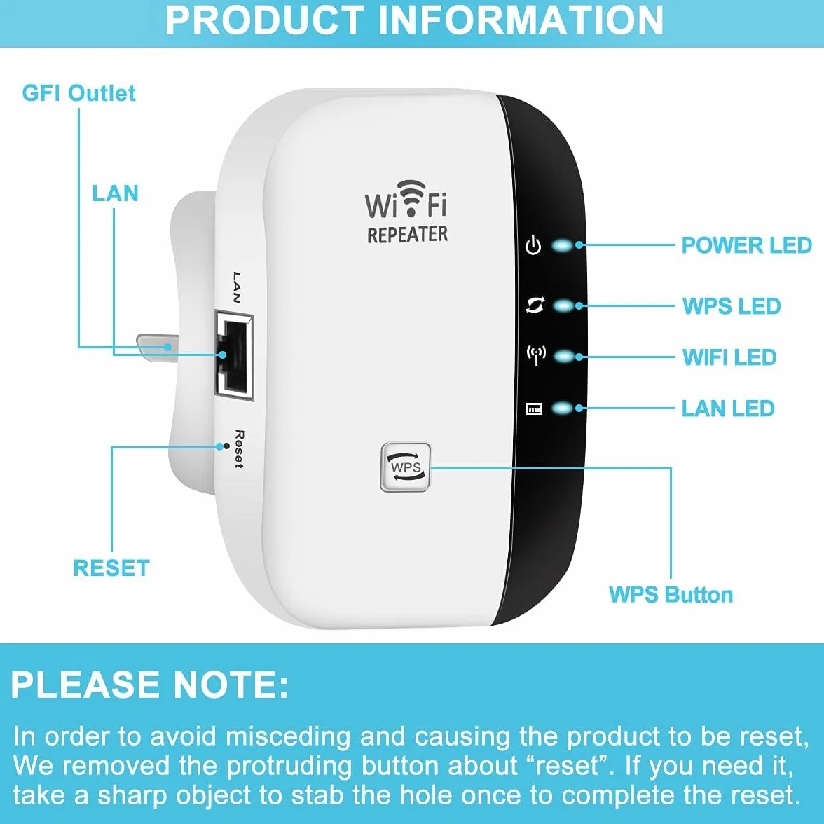 Ripetitore WiFi Potente per Casa Amplificatore WiFi 2024 Più Recente WLAN Ripetitore WiFi Extender 300Mbit/s 2.4GHz, Porta LAN, Supporta Modalità Ripetitore/Router/AP