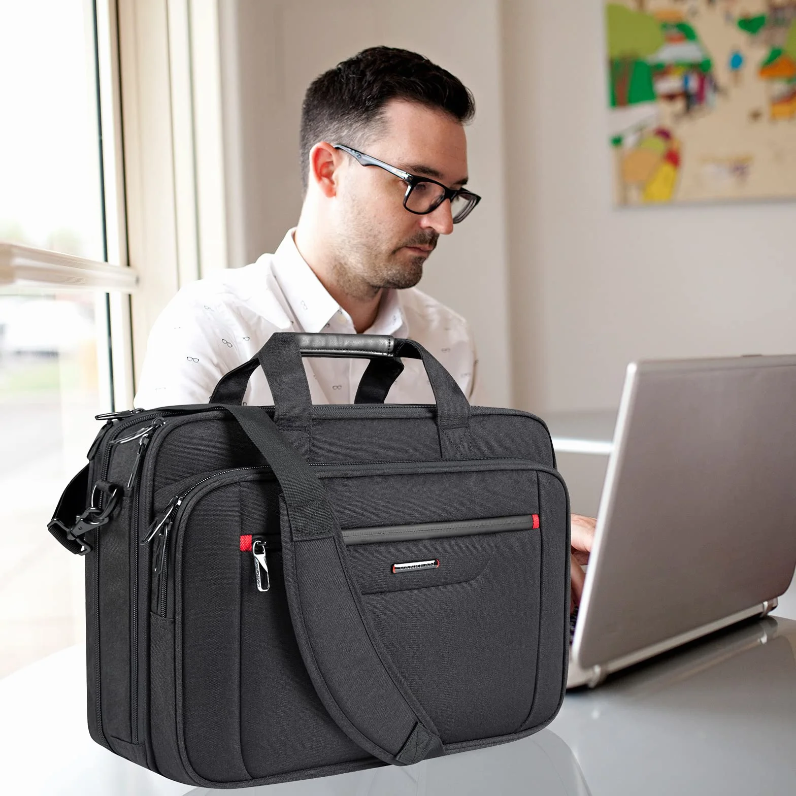VANKEAN Valigetta per Laptop Borsa per Laptop Premium Adatta fino a 17,3 Pollici Borsa a Tracolla per Laptop Borsa a Tracolla Idrorepellente espandibile per Borsa per Computer per Affari/Scuola-Nero