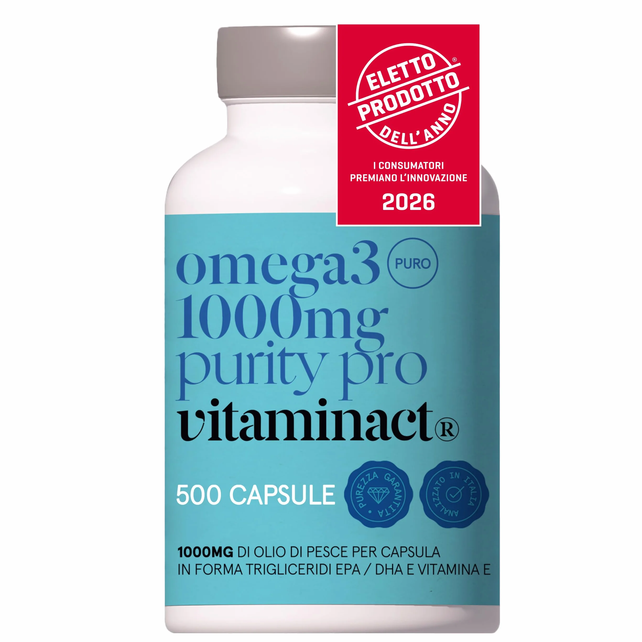 Omega 3 Capsule 1000mg Olio di Pesce Purissimo 1200mg EPA DHA Vitamina E Senza Ritorno Gusto