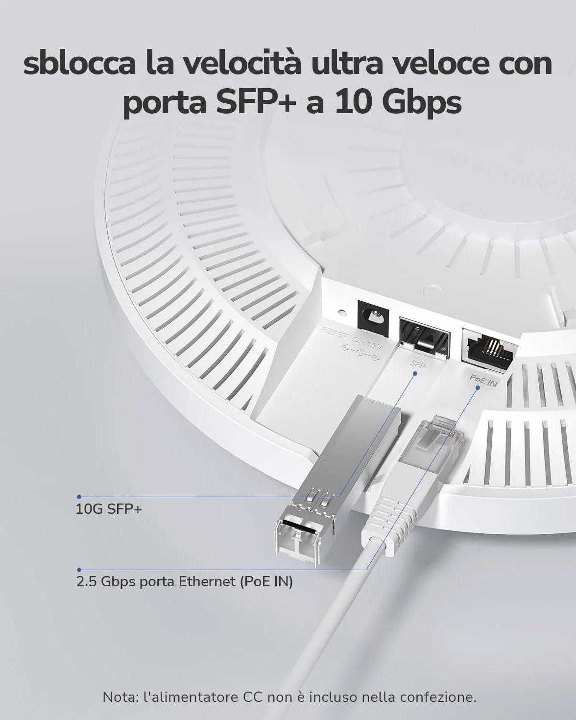 Cudy BE11000 Access point wireless Wi-Fi 7 tri-band, WiFi AP, 1 porta SFP+ da 10 GB, PoE-in da 2,5 G, controllo e mesh tramite app Cudy, alimentazione PoE/CC (non inclusi nella confezione), AP11000