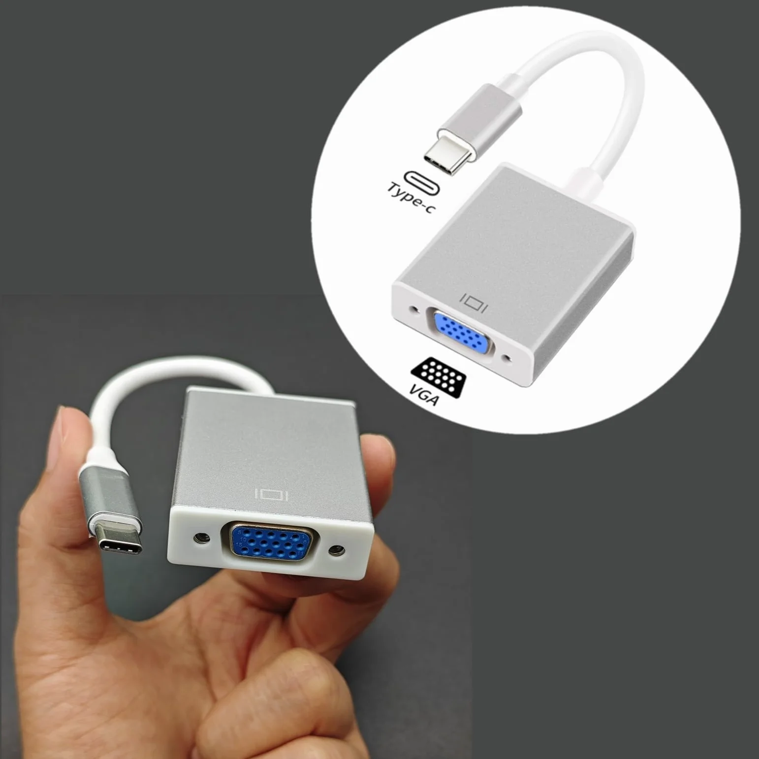 USB C do VGA Adapter, USB 3.1 Type C Thunderbolt 3/4 Mężczyzna do VGA Kobieta, dla MacBook Pro, iPhone 16 15 Pro/Max, iPad, Lenovo, Projektor
