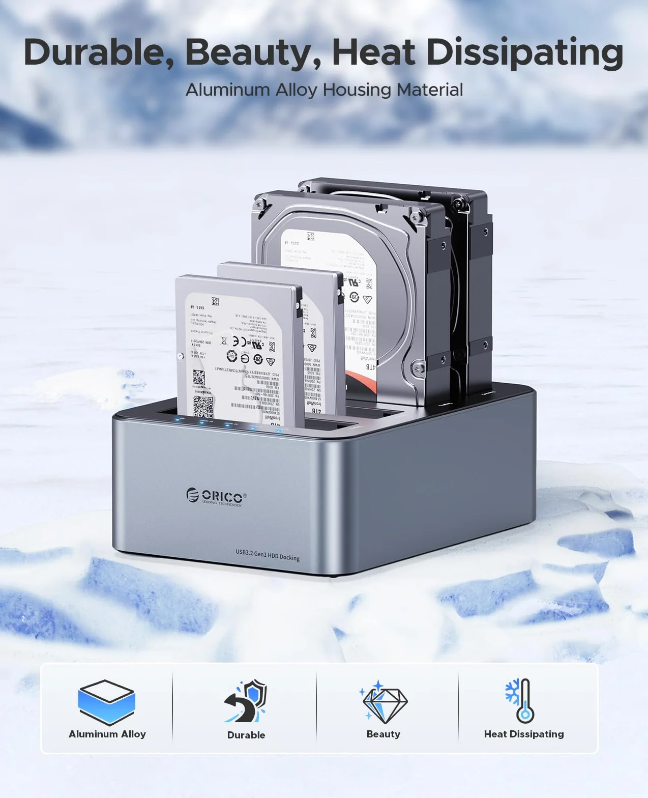 ORICO Docking Station 4 Bay USB 3.2 Gen 1 per SATA 2.5/3.5" SSD/HDD Cloni Offline Alimentatore 12V 6.5A