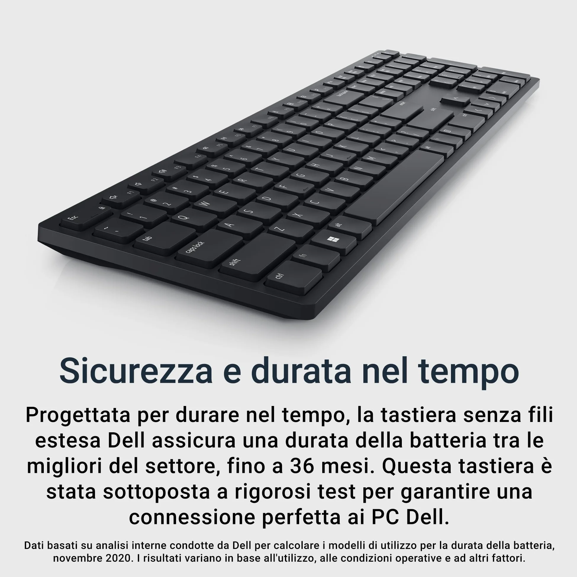 Dell Pro Tastiera wireless KB500, 12 tasti programmabili, AES-128 | RF 2,4 GHz, Batterie AAA, autonomia 36 mesi, design ergonomico, digitazione silenziosa, Ricevitore USB, Pronta per ufficio