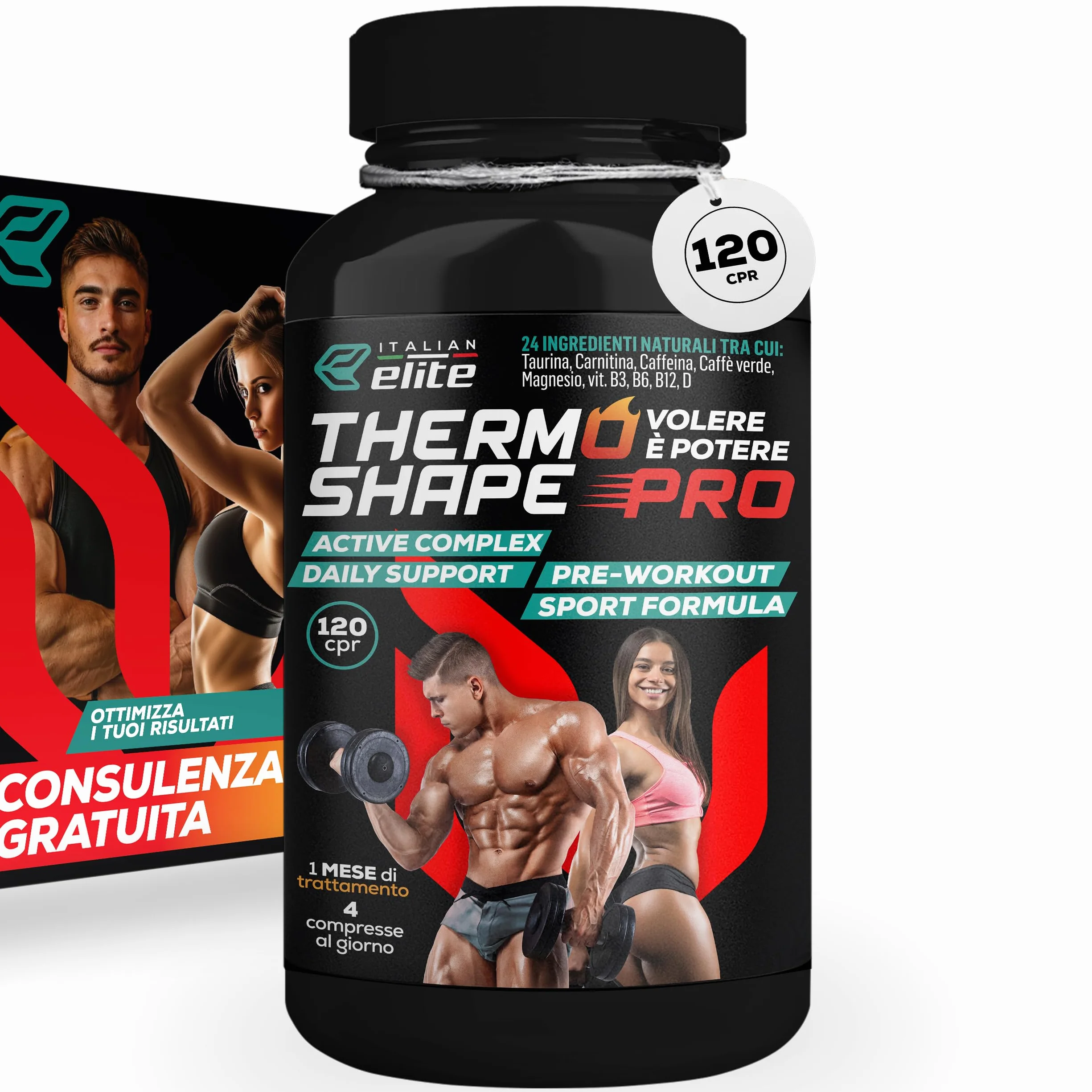 Italian Elite Thermo Shape Pro 120 cpr Integratore Alimentare Pre Workout Caffeina Carnitina Taurina Bromelina Magnesio