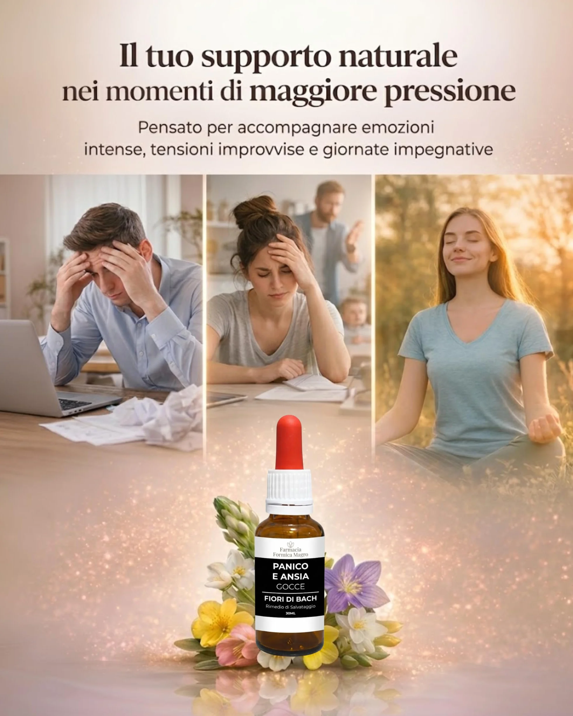 FARMACIA FORMICA Fiori di Bach per Ansia e Stress 30 Ml, Gocce Ansia con 7 Essenze Originali Dr. Bach