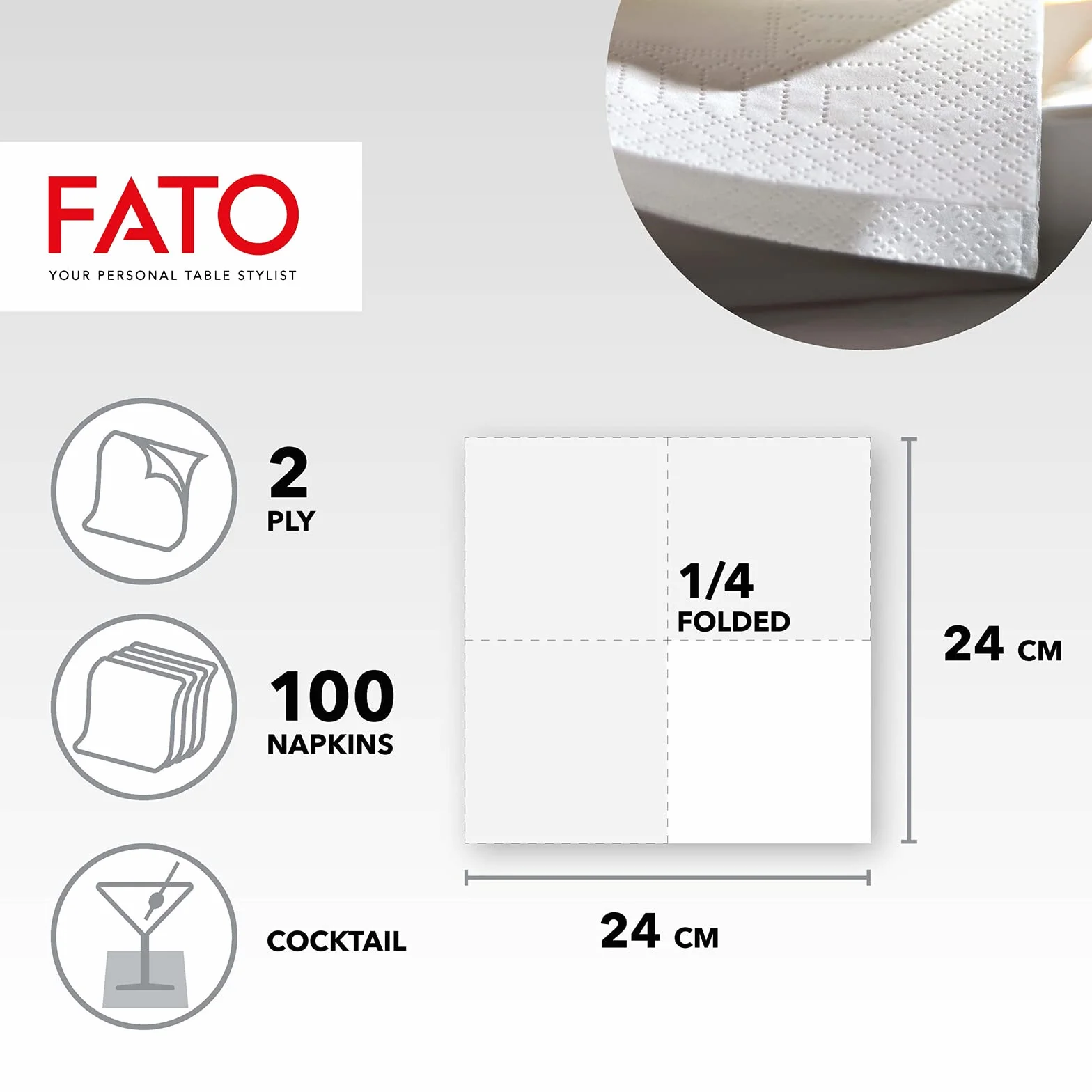 Fato Tovaglioli di Carta Monouso 100 Pezzi 24x24 2 Veli Bianco Carta 100% Pura Cellulosa FSC