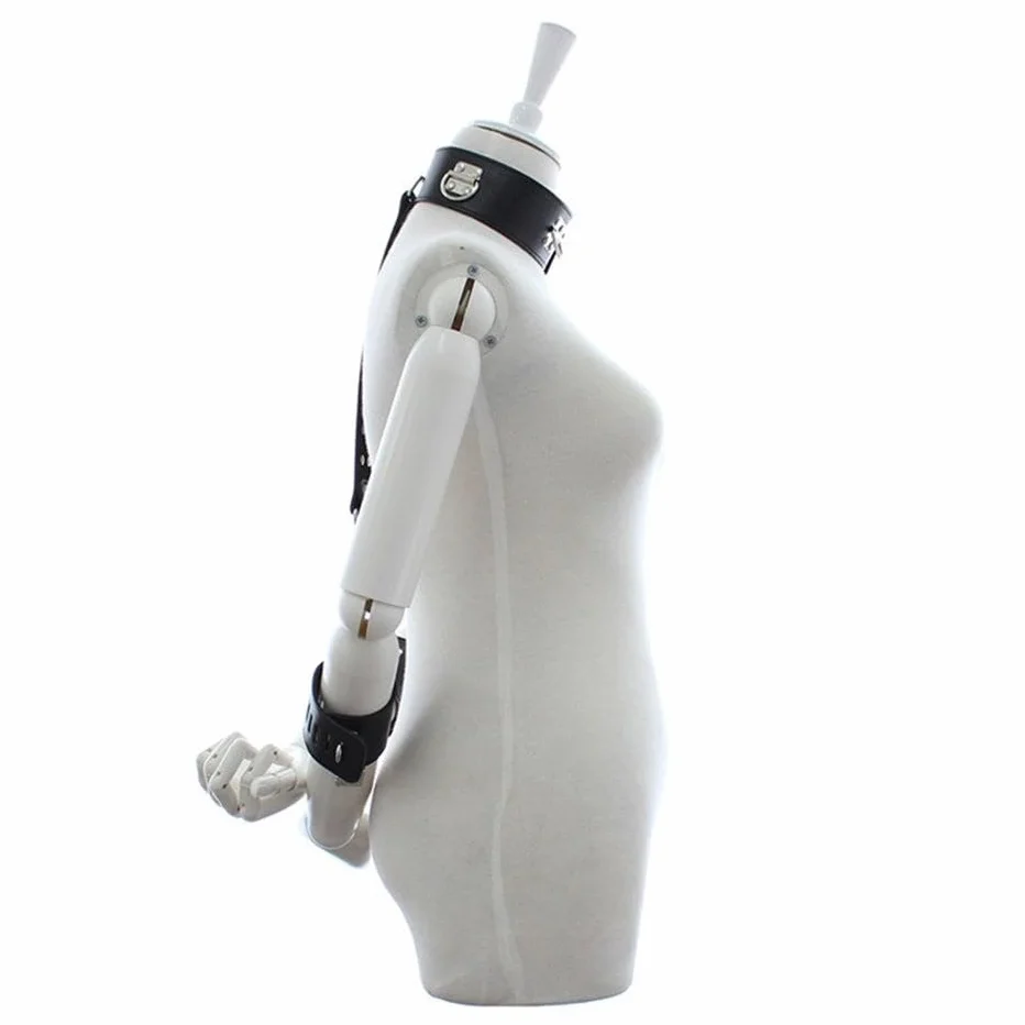 BONDAGERIE® Collare con Manette costrittivo corpo con Lucchetti e chiavi