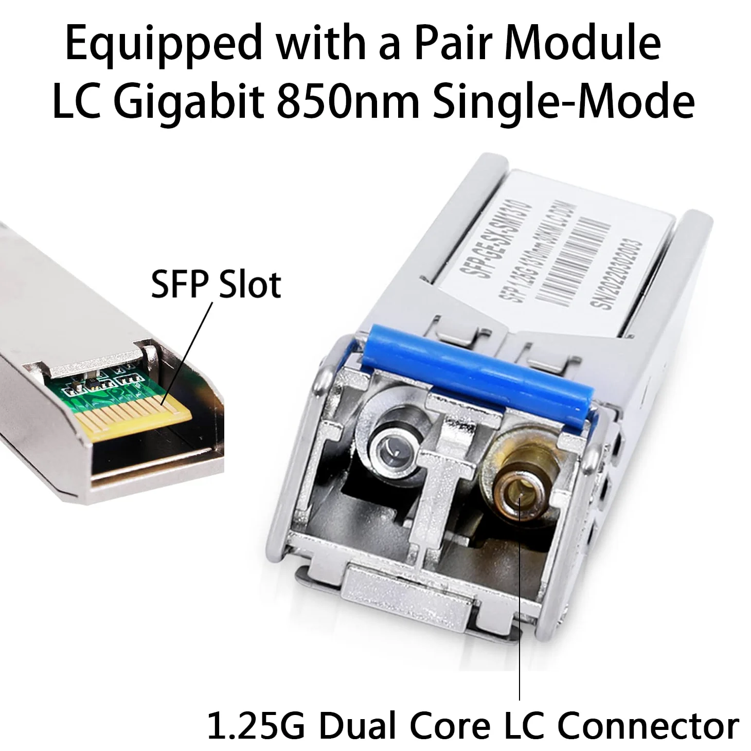 Un paio di convertitori multimediali Ethernet da 1,25 G/s Bidi Gigabit in fibra ottica con 2 moduli ricetrasmettitori Bidi SFP LC inclusi, SX SMF RJ45 a slot SFP fino a 30 KM