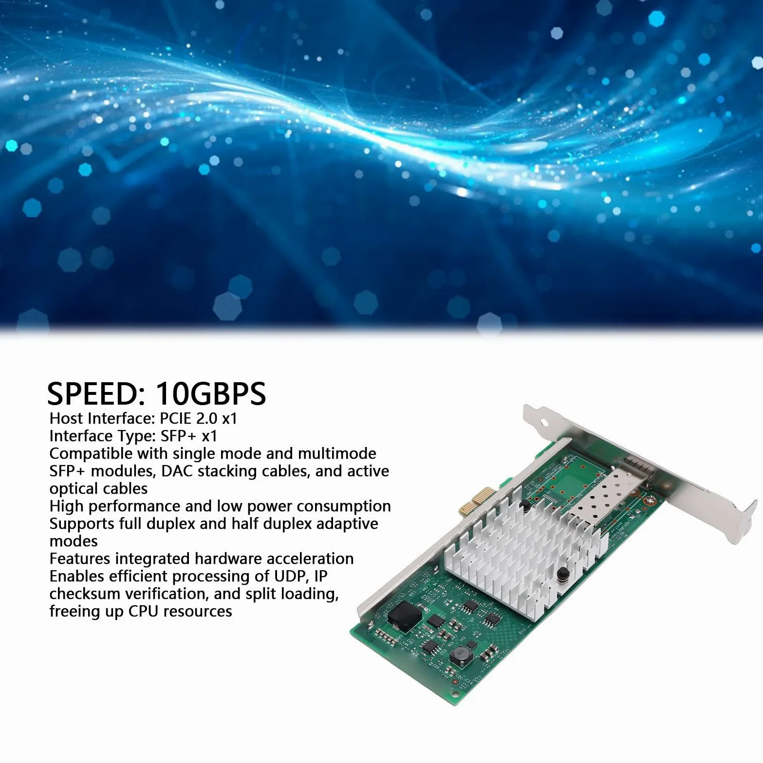 Topiky Scheda di Rete PCIE X1 da 10 Gb, Scheda di Rete Ethernet con Controller 82599EN, Adattatore LAN Ethernet per Server, NAS e PC Desktop, NIC in Fibra da PCIE a 10 GbE SFP