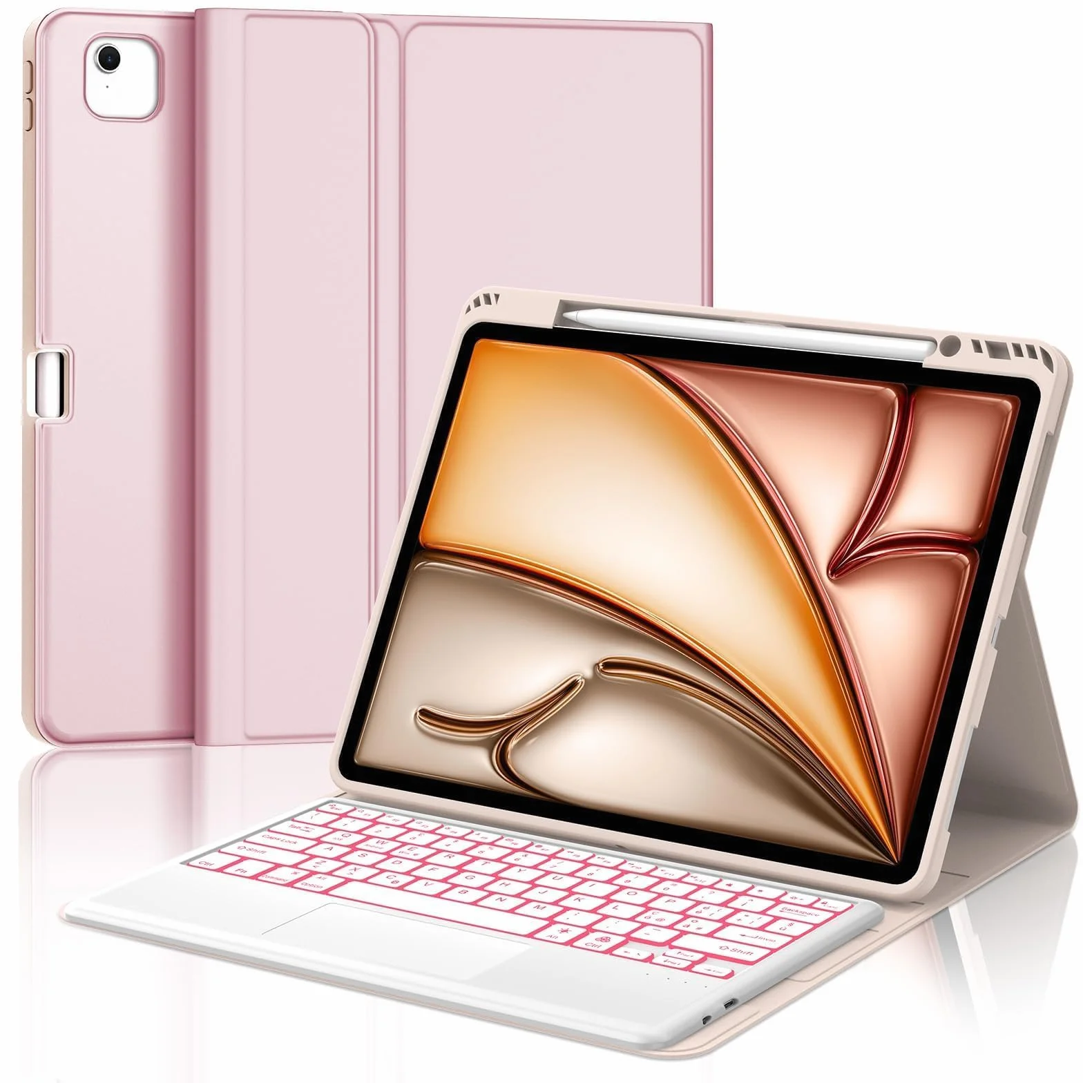 Custodia Tastiera con Retroilluminazione 7 Colori e Touchpad per iPad Air 13 Pollici (M4/M3/M2), Italiana, Bluetooth, Porta Penna - Compatibile con Air 13" 6a/7a/8a Gen, Rosa