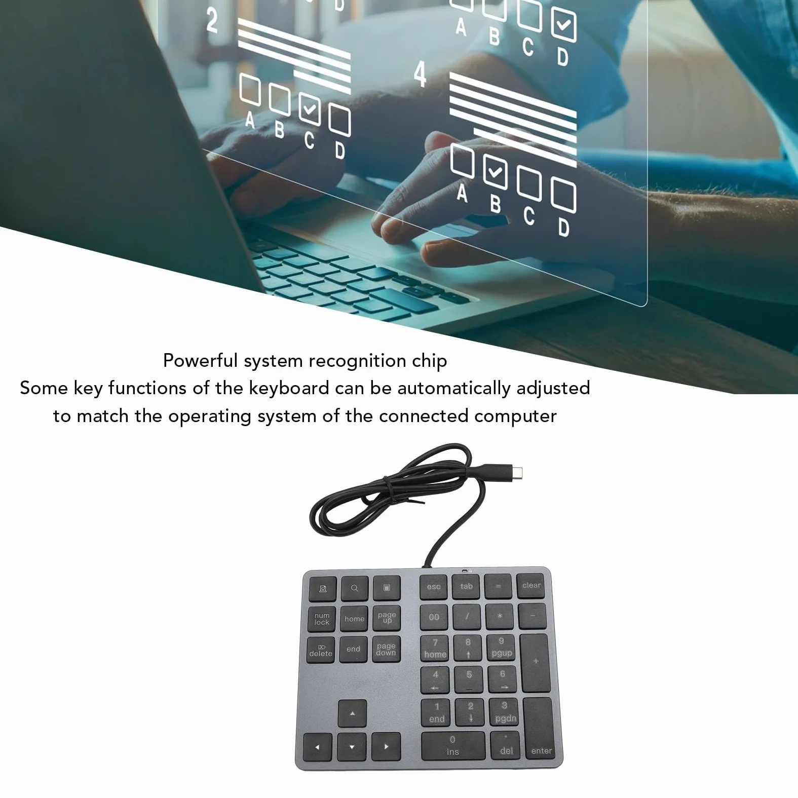 Tastierino Numerico Cablato Tastiera Esterna Sottile per Laptop e PC Desktop 34 Tasti Hub di Input Dati Efficiente USB C