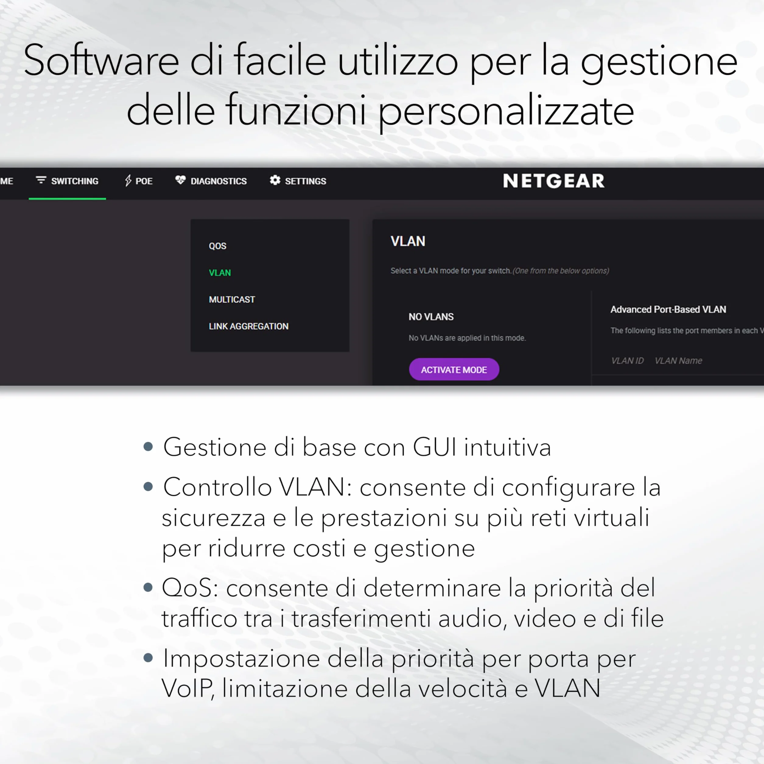 NETGEAR Switch Ethernet Plus a 8 porte GS308E - Supporto VLAN, QoS, switch Gigabit per ufficio, funzionamento silenzioso, montaggio su scrivania o a parete