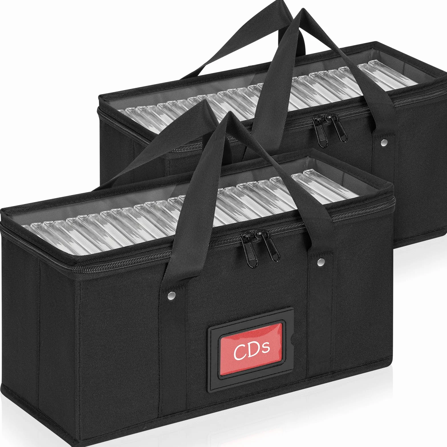 Scatola per CD, 2 scatole CD, custodia per CD (34 x 16 x 14 cm), per un totale di 40 CD, custodia per CD con maniglia, custodia per CD con coperchio trasparente per un facile accesso