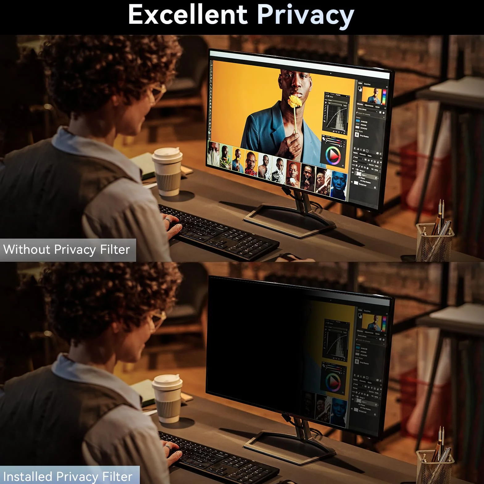 Protescreen 27 Pollici Filtro Privacy,Rimovibile Pellicola Protettiva per Schermo ,Anti-Luce Blu Anti Spia Rivestimento Anti-Rifletto Film per PC&Monitor 27" 16:9 Widescreen Computer