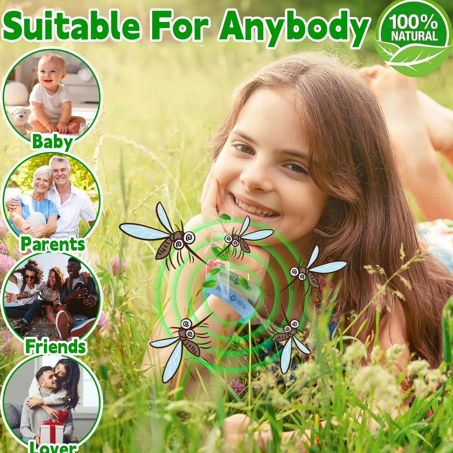 Braccialetto Antizanzare Vibbang 12 Pezzi Repellente Naturale Regolabile per Bambini Adulti Campeggio 5 Colori