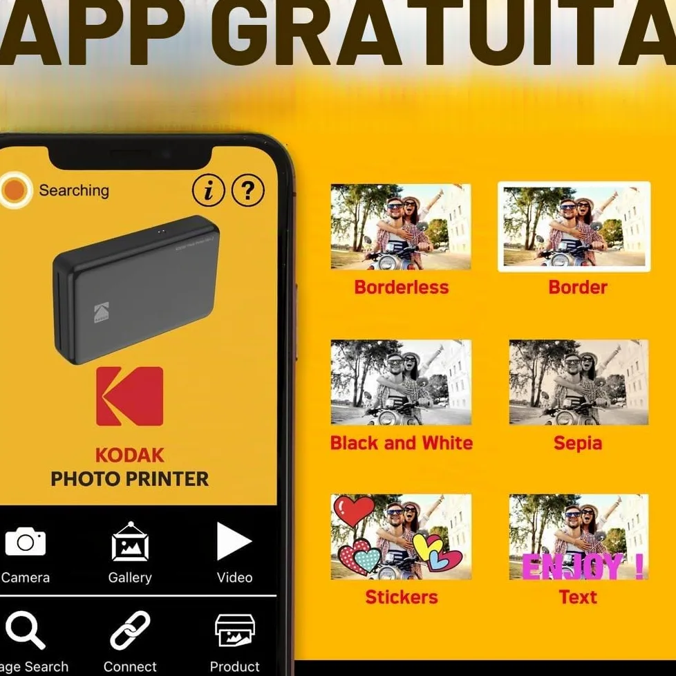 Kodak – Stampante fotografica Mini 2 HD, istantanea, senza fili e mobile con tecnologia di stampa brevettata 4Pass, compatibile con iOS e Android, nera
