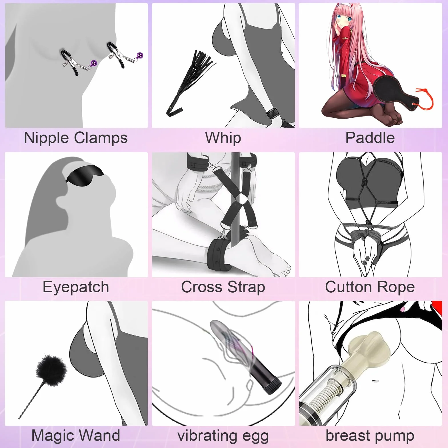 Kit BDSM Bondage 26 Pezzi Qoosea per Coppie con Manette Regolabili, Cavigliere, Collare e Sex Toys