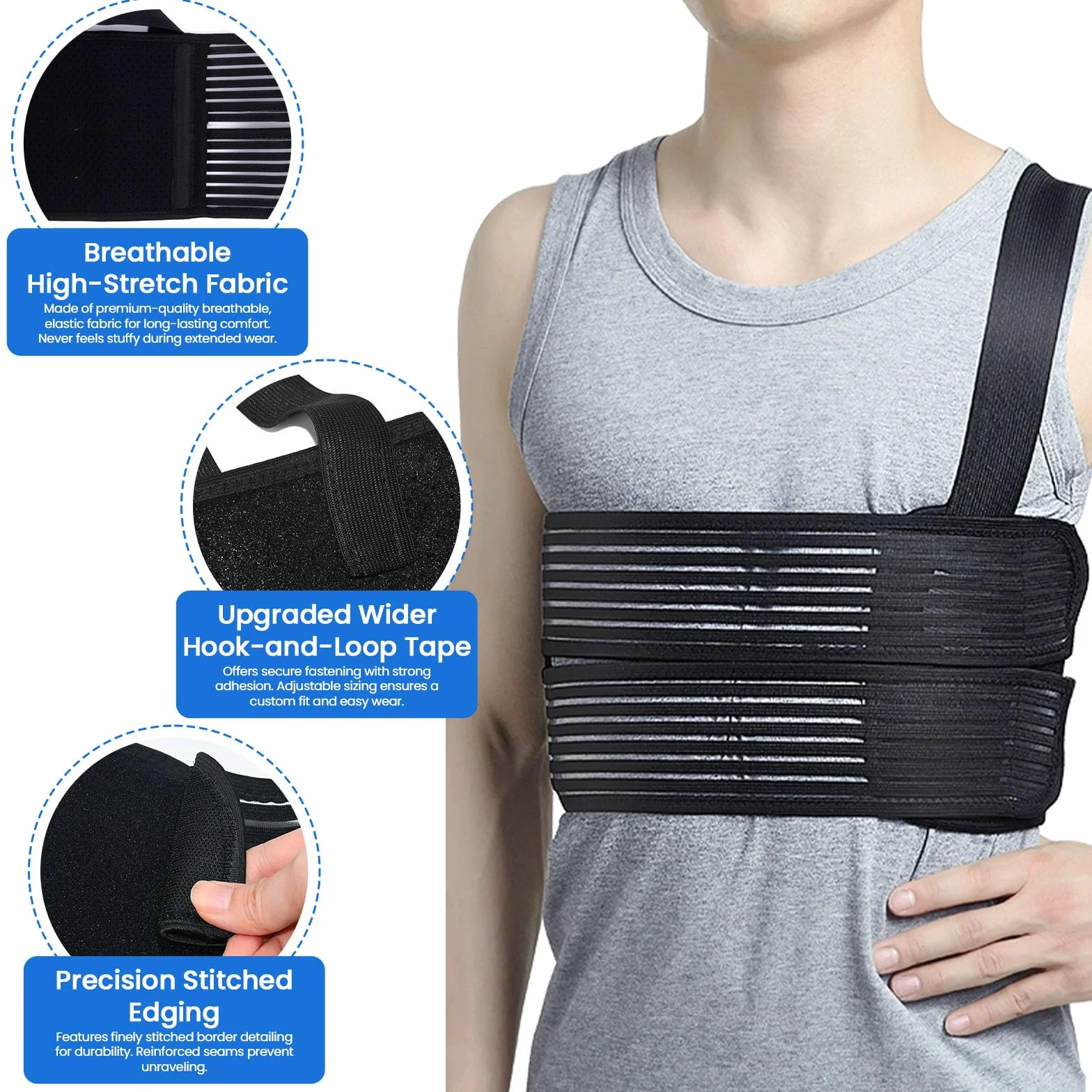 Fascia a Coste Rotte Unisex, Tutore Elastico Traspirante per Costole Rotte, Supporto Sterno - Nero 80-115cm