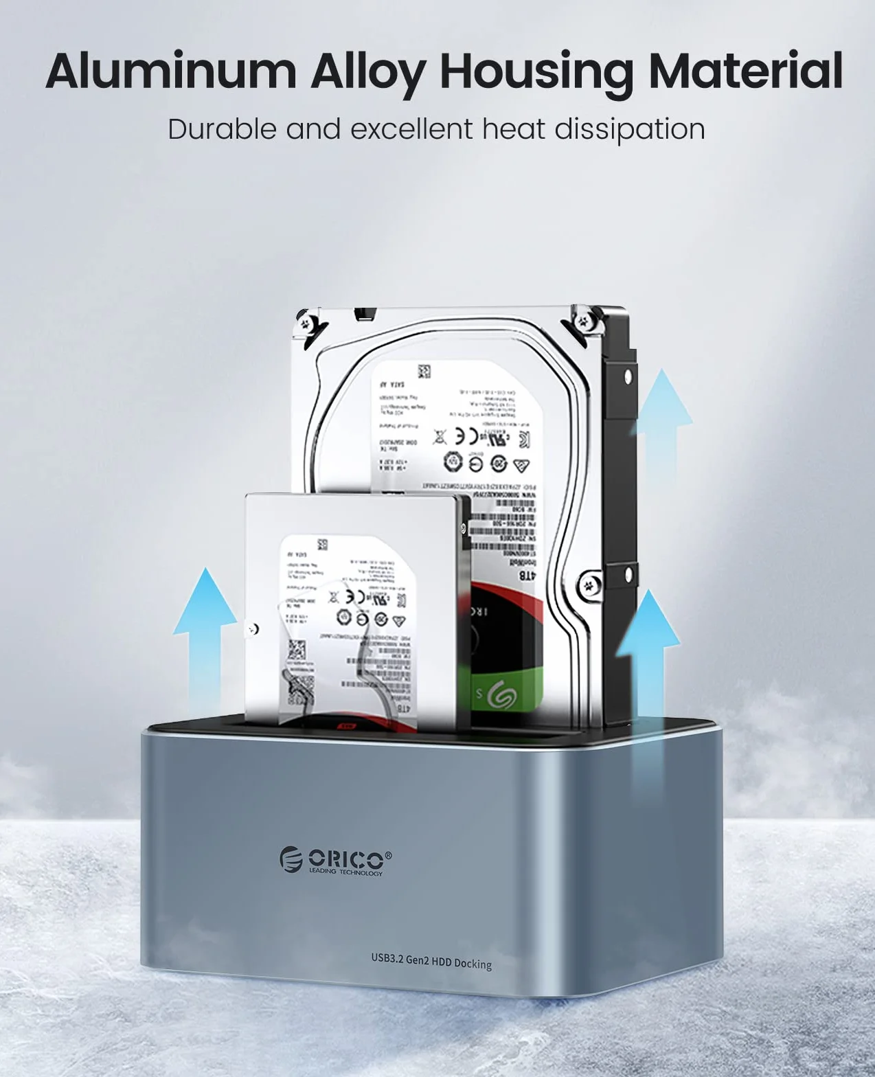 ORICO Docking Station 2 Aloggiamenti SATA 2.5/3.5 pollici USB 3.2 Gen 2 SSD/HDD 12V 3A 2TB