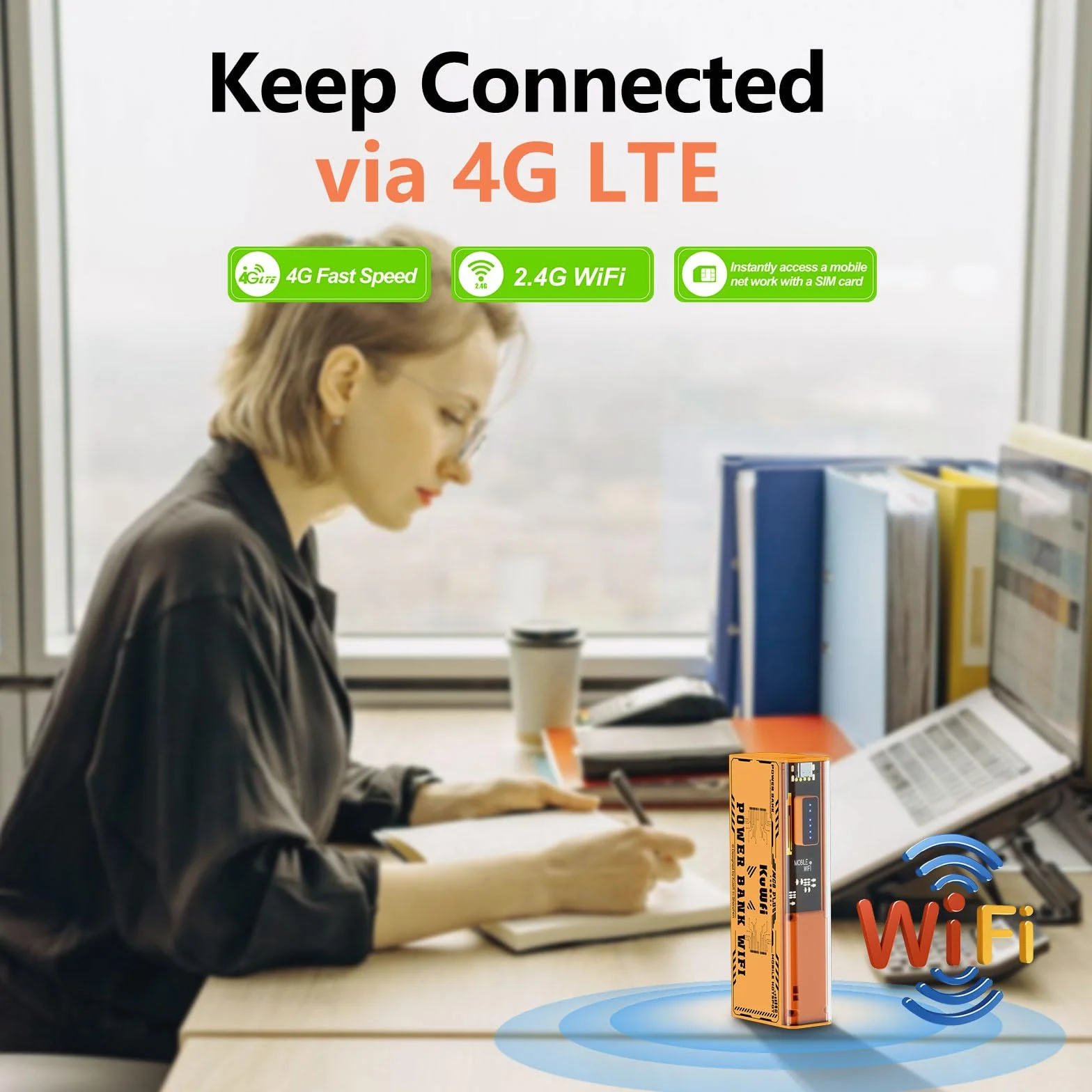 KuWFi Hotspot WiFi Portatile 4G, Router Mobile 150Mbps con Power Bank da 8000mAh per Ricaricare il Telefono, Alimentazione di Emergenza, Supporta fino a 10 Utenti – Per Viaggi, Casa, Ufficio