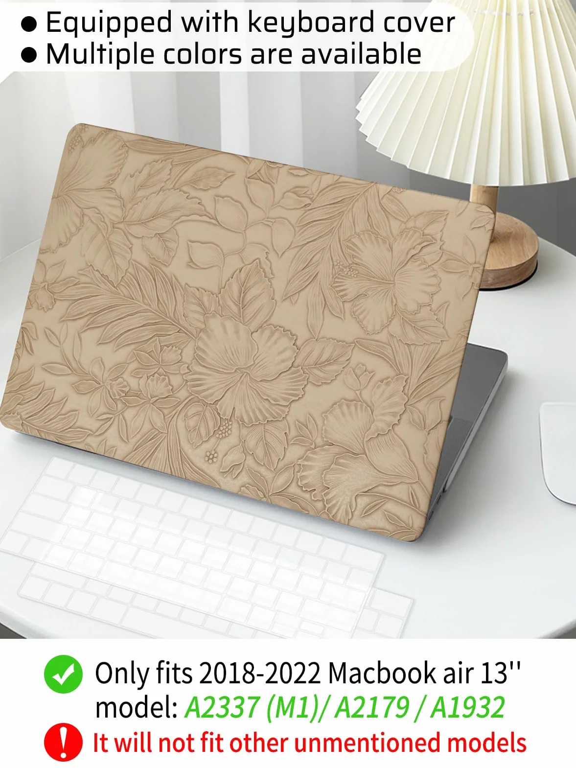 Custodia Compatibile con MacBook Air 13 Pollici 2022 2021 2020-2018 M1 A1932 A2179 M1 A2337 Touch ID Foglie Pelle Cover Plastica Rigid Protettivo Case e Copritastiera(Albicocca)