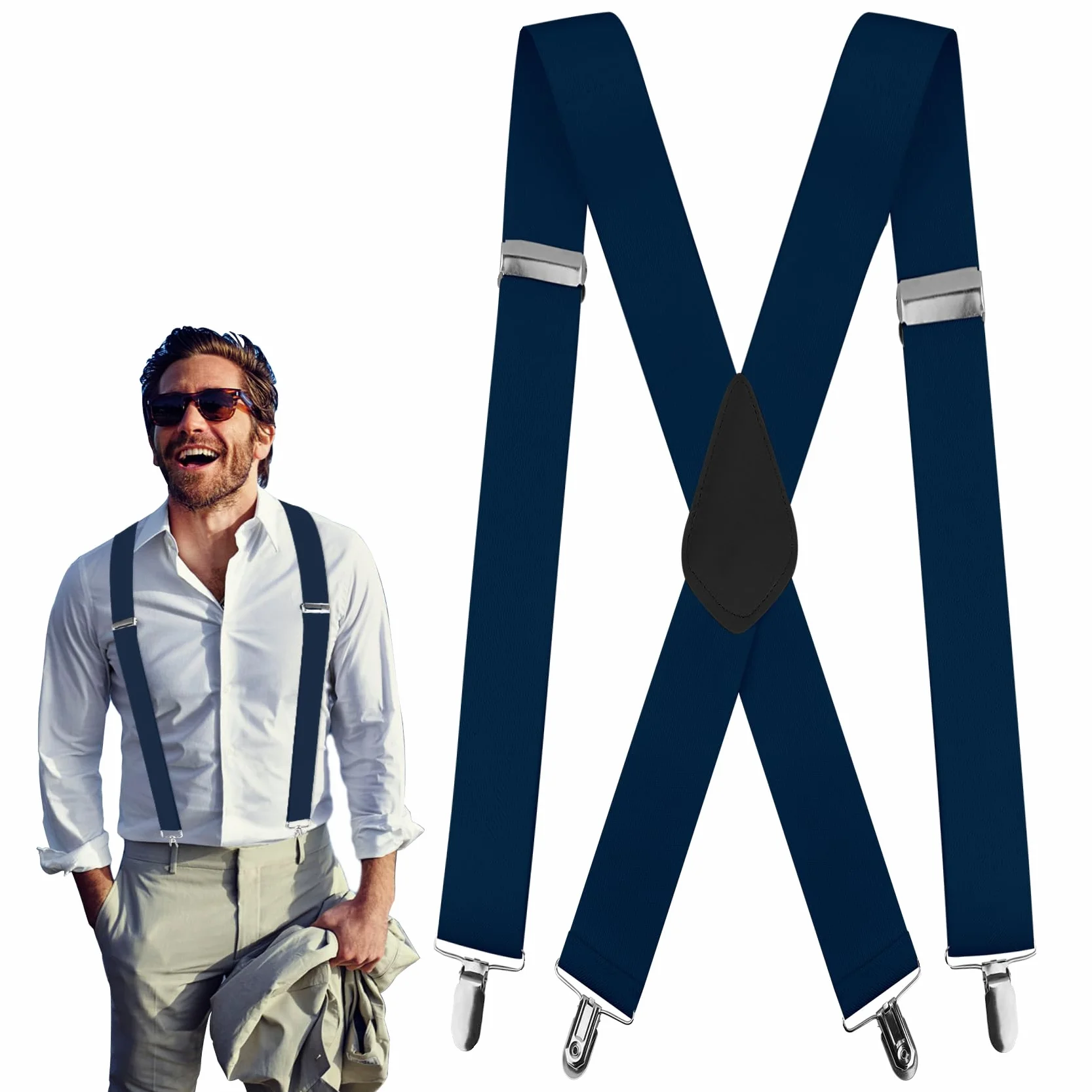Bretelle Uomo Eleganti Vintage Reggicalze Clip Robuste Regolabili Blu Navy 1 Paio