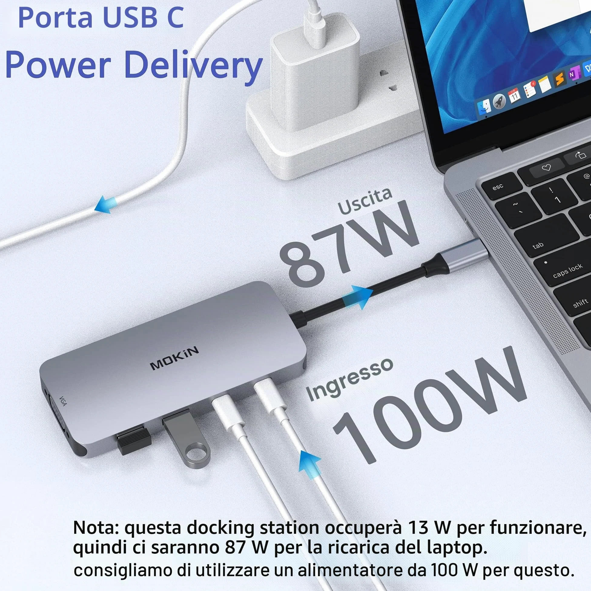 Docking Station USB C Dual Monitor 8 in 1 Con Doppio HDMI, Displayport e VGA, 100W PD, 3 Porte USB 2.0, Quadrupla Display per Dell, HP, Lenovo, ASUS, Microsoft