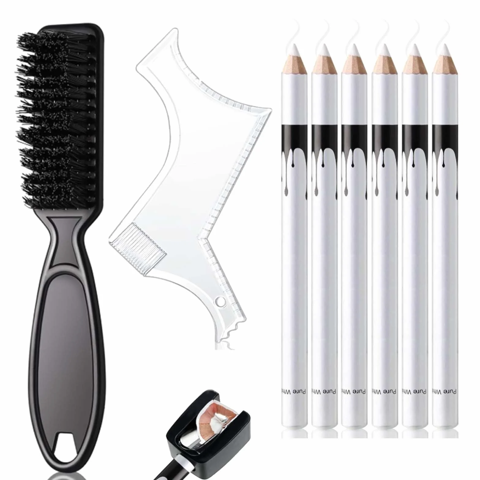 Pennarello da parrucchiere bianco per allineare capelli e barba con temperamatite righello pennello