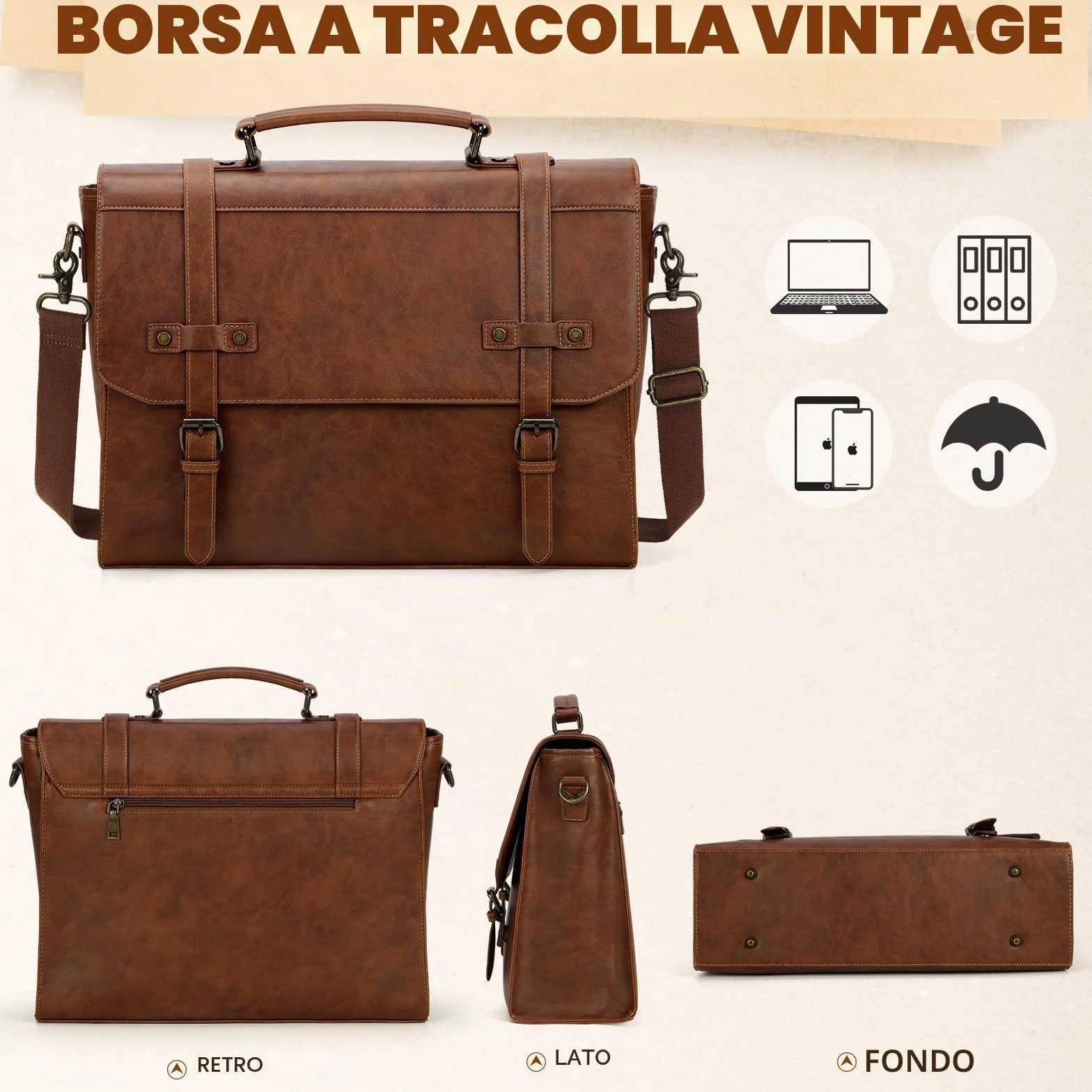 RAINSMORE Borsa Porta PC 17.3 Pollici Borsa Lavoro Uomo Pelle PU Borsa Computer Impermeabile Borsa Tracolla Valigetta Documenti Uomo