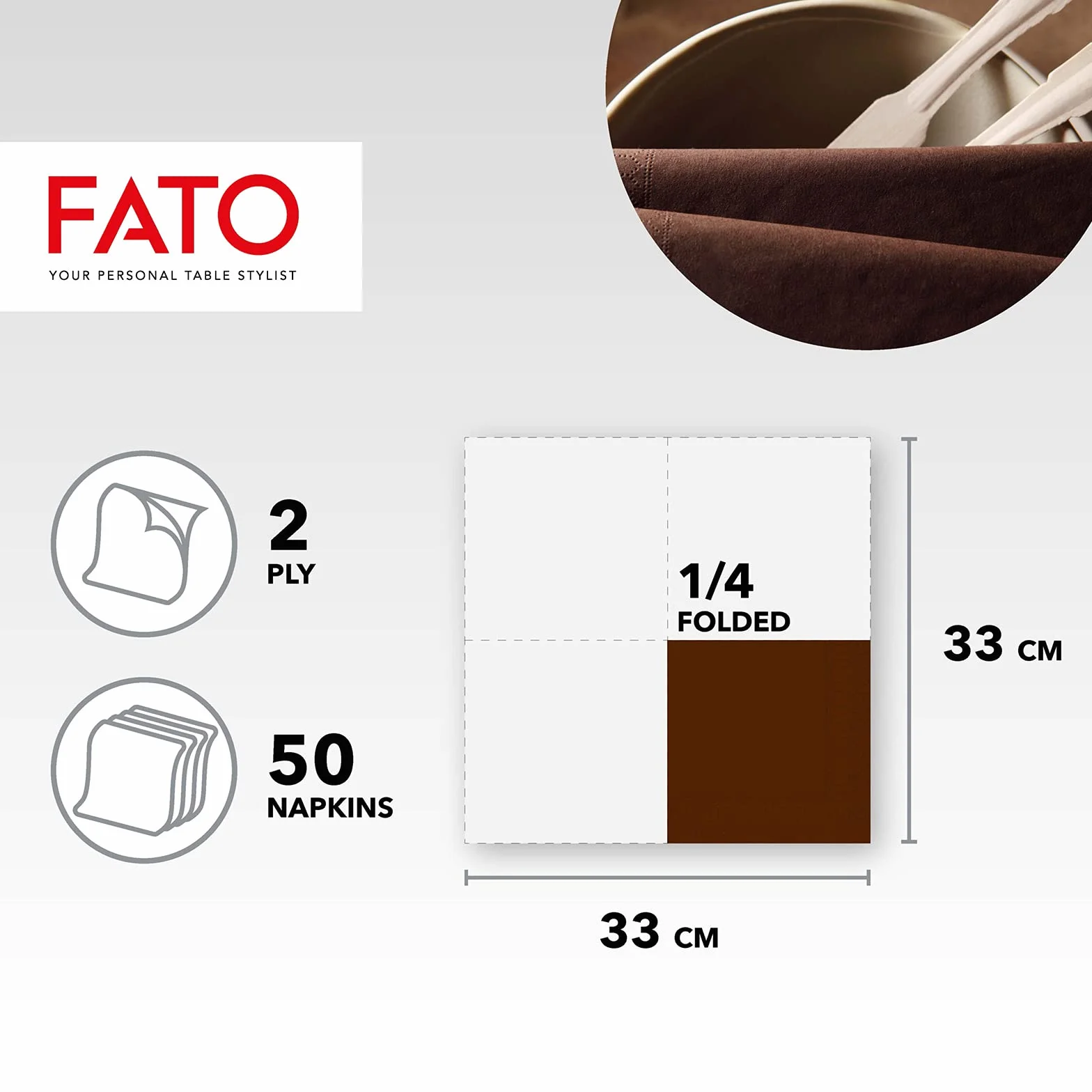 Fato Tovaglioli di Carta Monouso 33x33 2 veli Confezione da 50 Cioccolata Carta 100% Pura Cellulosa FSC