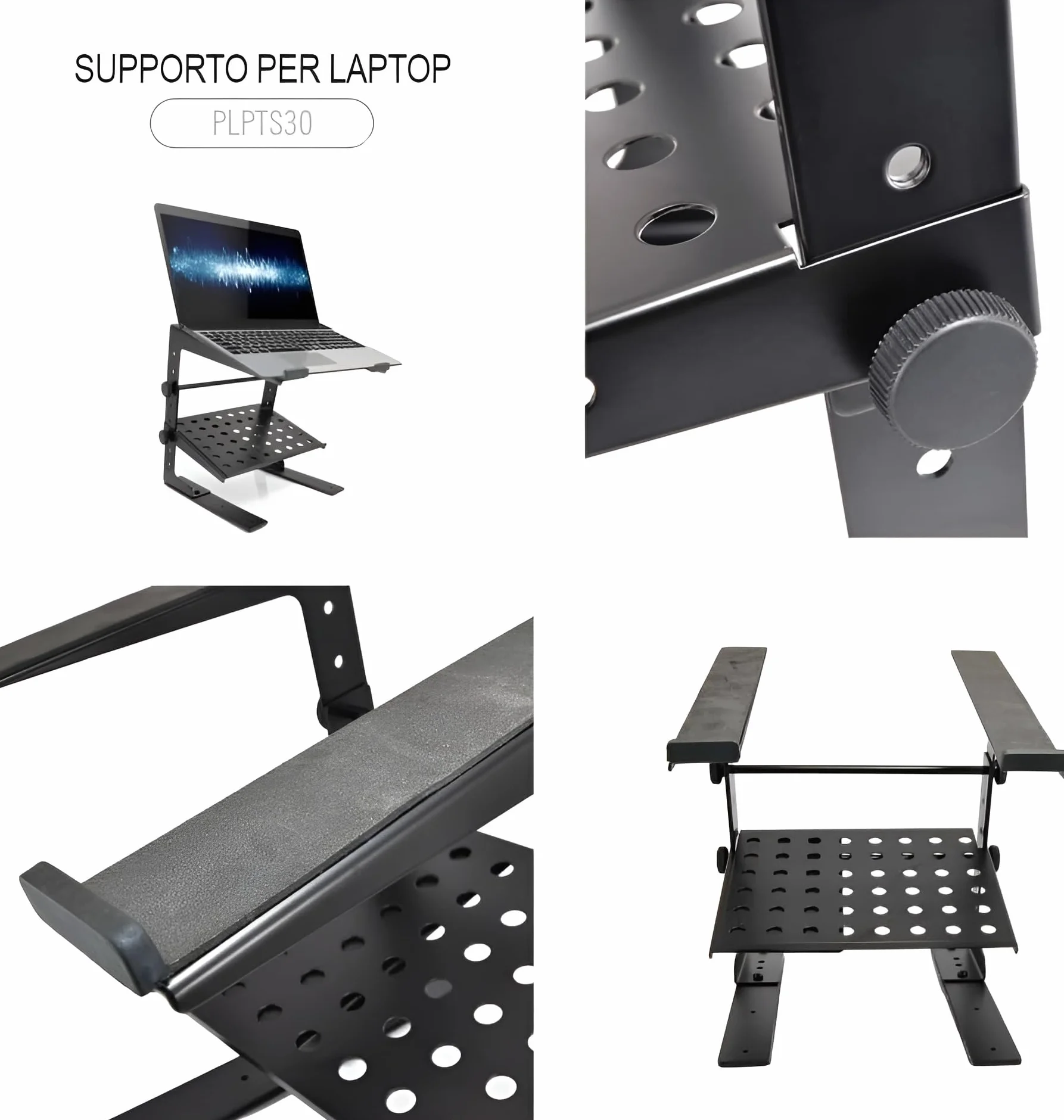 Pyle Supporto Laptop Regolabile Portatile 16-27 cm, Supporto Notebook e Supporto Laptop Scrivania per DJ, Gaming, Casa o Ufficio con Ripiano