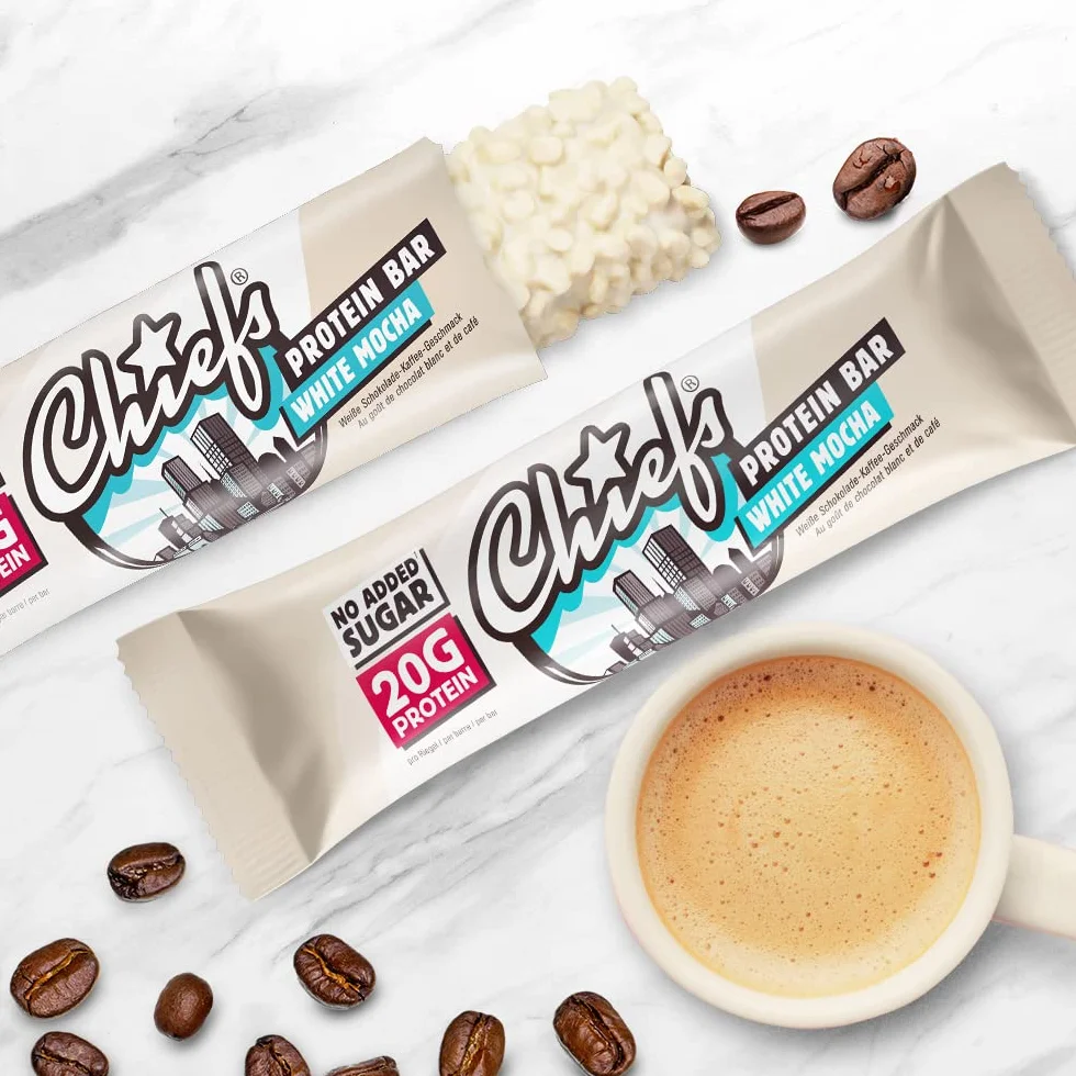 Chiefs Protein Bar 20g proteine 208kcal Barretta proteica basso zucchero 12x55g White Mocha