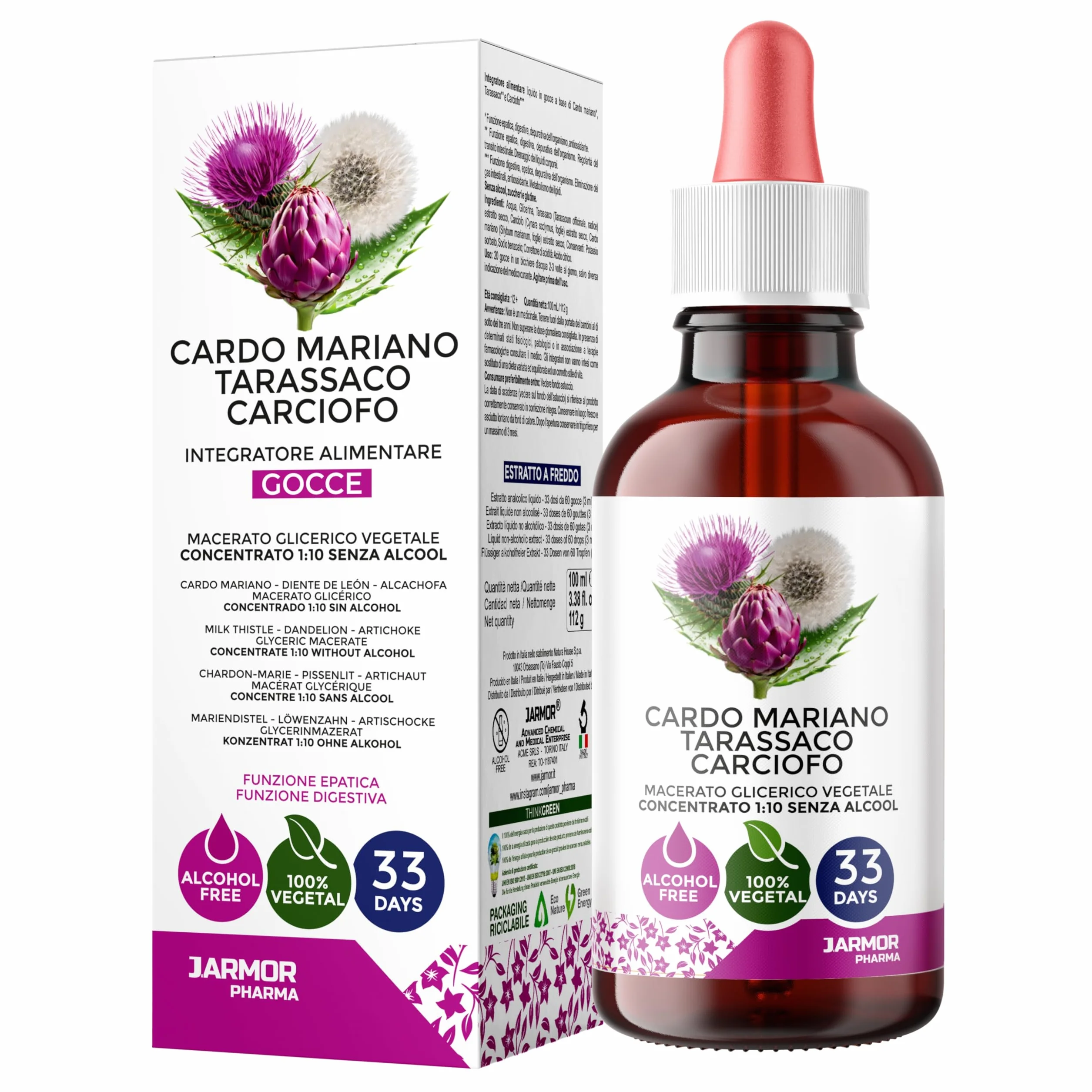 Cardo Mariano Tarassaco e Carciofo Gocce 100 ml Integratore Detox Fegato e Intestino Silimarina Extra Forte