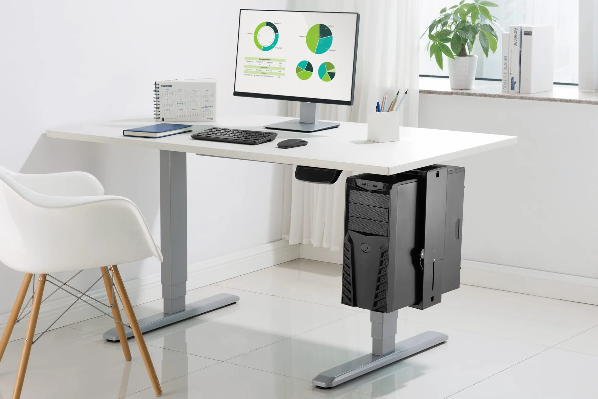 DIGITUS Supporto universale per PC - Per case di computer standard - Montaggio sotto la scrivania - Regolazione continua dell'altezza e della larghezza - Capacità di carico di 10 kg - Nero