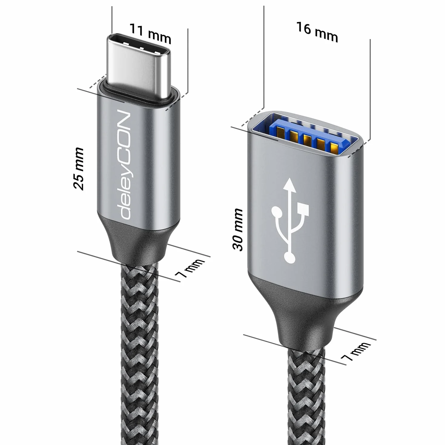 deleyCON Adattatore USB C a USB 3.0 OTG Tipo-C Connettore a Presa A - Cavo per iPhone 17/16/15, Galaxy S26/S25/S24, A56, A17, A16 Tablet, MacBook, iMac, iPad, Notebook ecc.