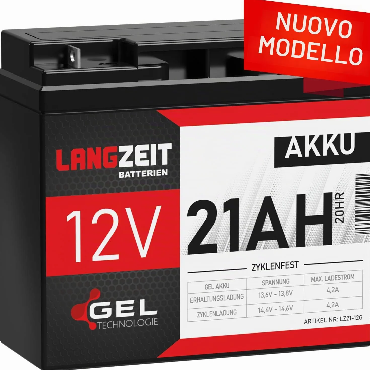 LANGZEIT Batteria 12V 21Ah GEL UPS Sostituisce 18Ah 19Ah 20Ah – Estremamente ciclica, piombo precaricata, a prova di perdite – LC-RD1217P LC-X1220P macchina elettrica per bambini