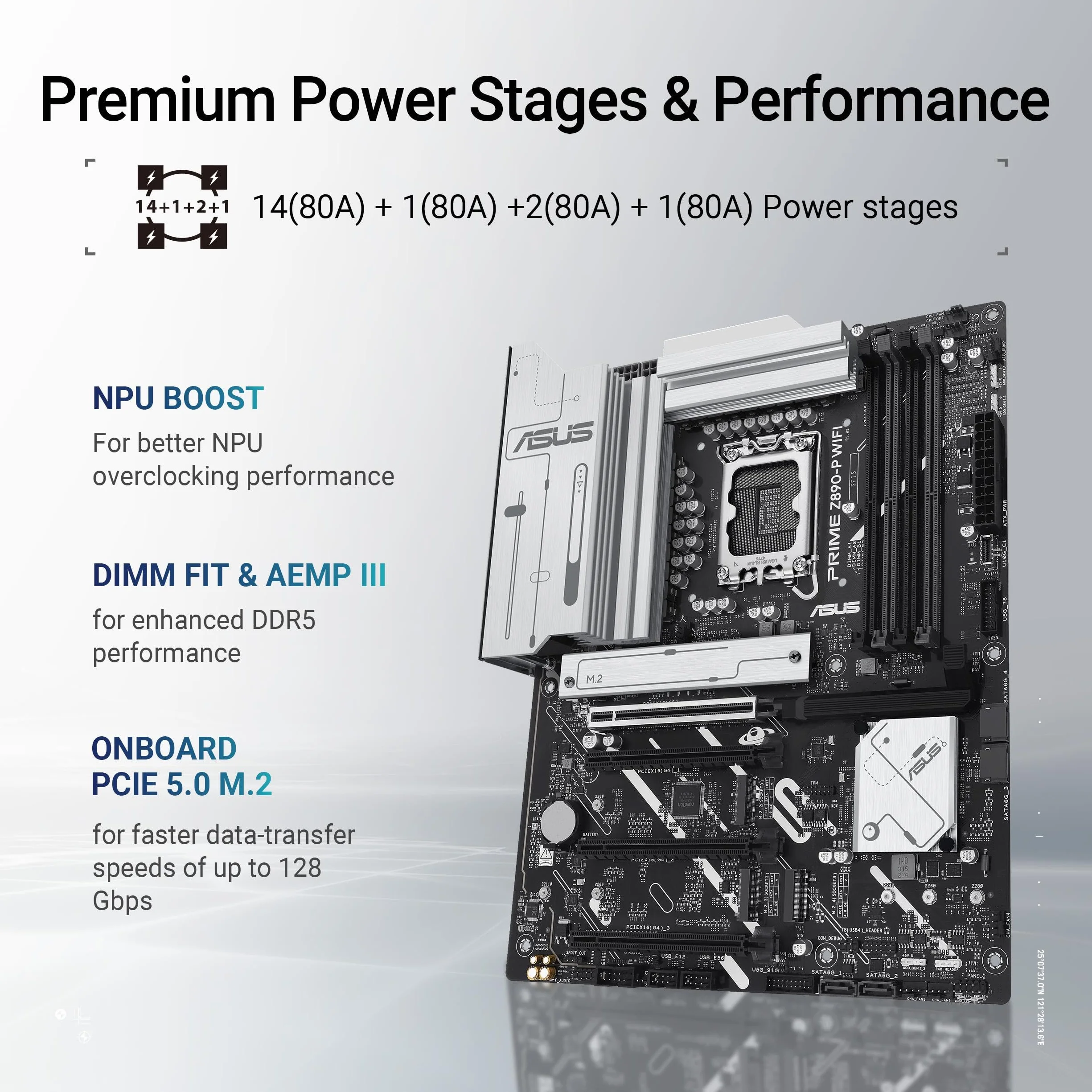 ASUS Intel PRIME Z890-P WIFI, Scheda madre Intel ATX, 14+1+2+1 Fasi di Alimentazione, Slot DDR5, PCIe 5.0, GPU di Nuova Generazione, Porta USB-C Thunderbolt 4, Wi-Fi 7, Q-Antenna