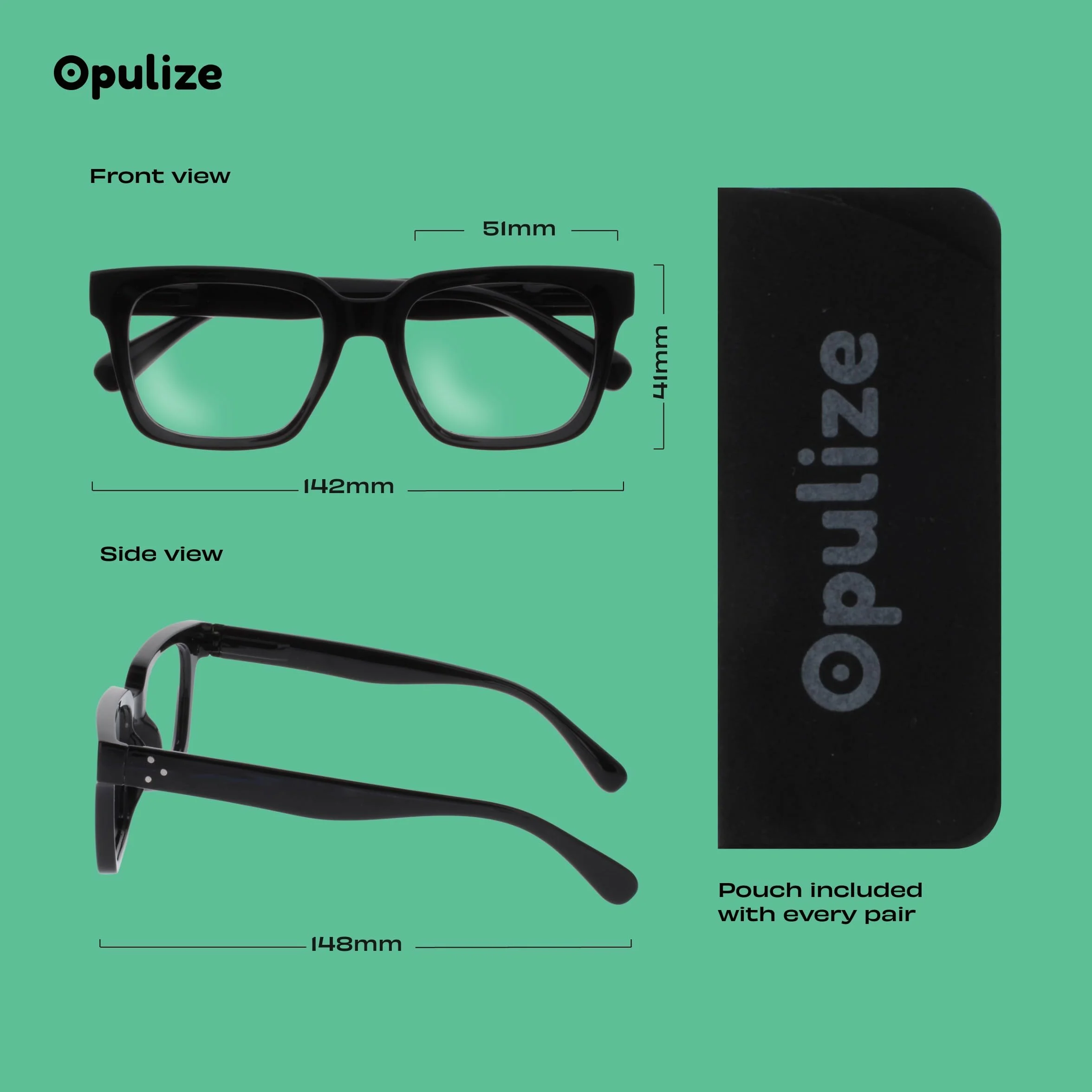 OPULIZE ERA Occhiali luce blu donna uomo Antiriflesso Antibagliore Protezione UV Oversize Rettangolare Nero Lenti Trasparenti