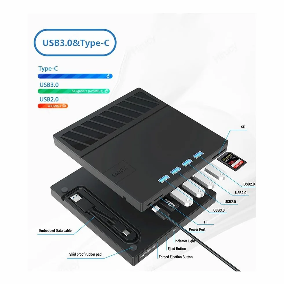 USB 3.0 Tipo C moltiplicazione esterno Blu-Ray Unità ottica CD/DVD/BD -/+RW Player Burner Writer Reader per PC portatile