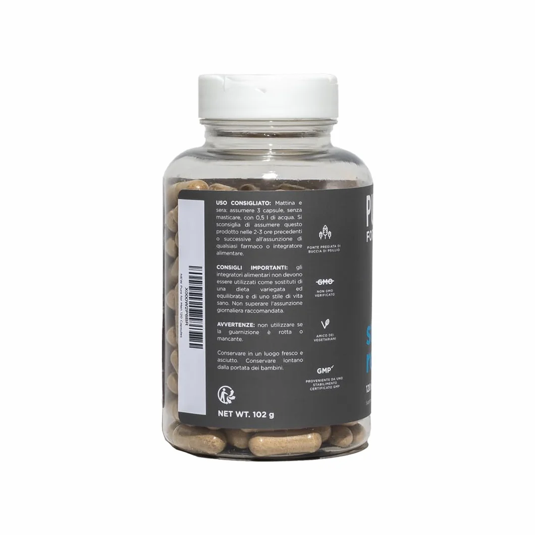 Pure for Men Integratore Alimentare di Fibre Stay Ready, 120 Capsule Vegane, Regolarità Intestinale