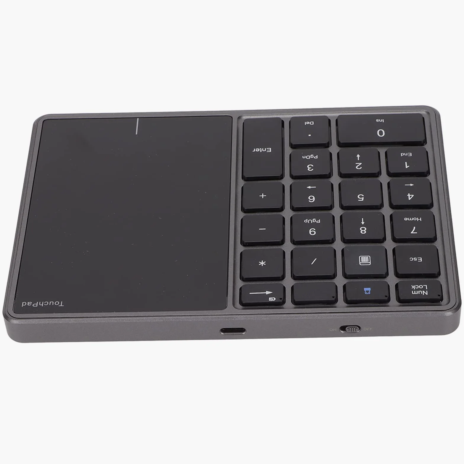 Fockety Tastierino numerico Senza Fili, Tastiera numerica Portatile Ricaricabile 2 in 1 22 Tasti 2.4G con Supporto touchpad Connessione Bluetooth, Tastiera tastierino numerico Esterno(Grigio)