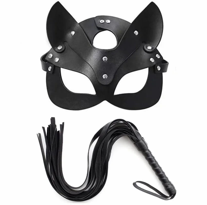 Frusta in pelle maschera mezza faccia accessori giochi costume uomo donna