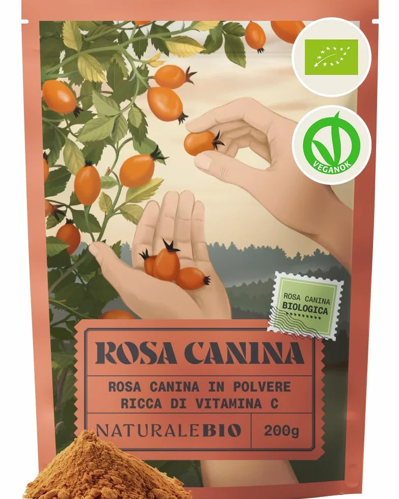 Rosa Canina Cruda Biologica in Polvere 200g Naturale Pura Bacche Bio Cinorrodo Macinato Intero Ricca Vitamina C Infusi Tisane Frullati