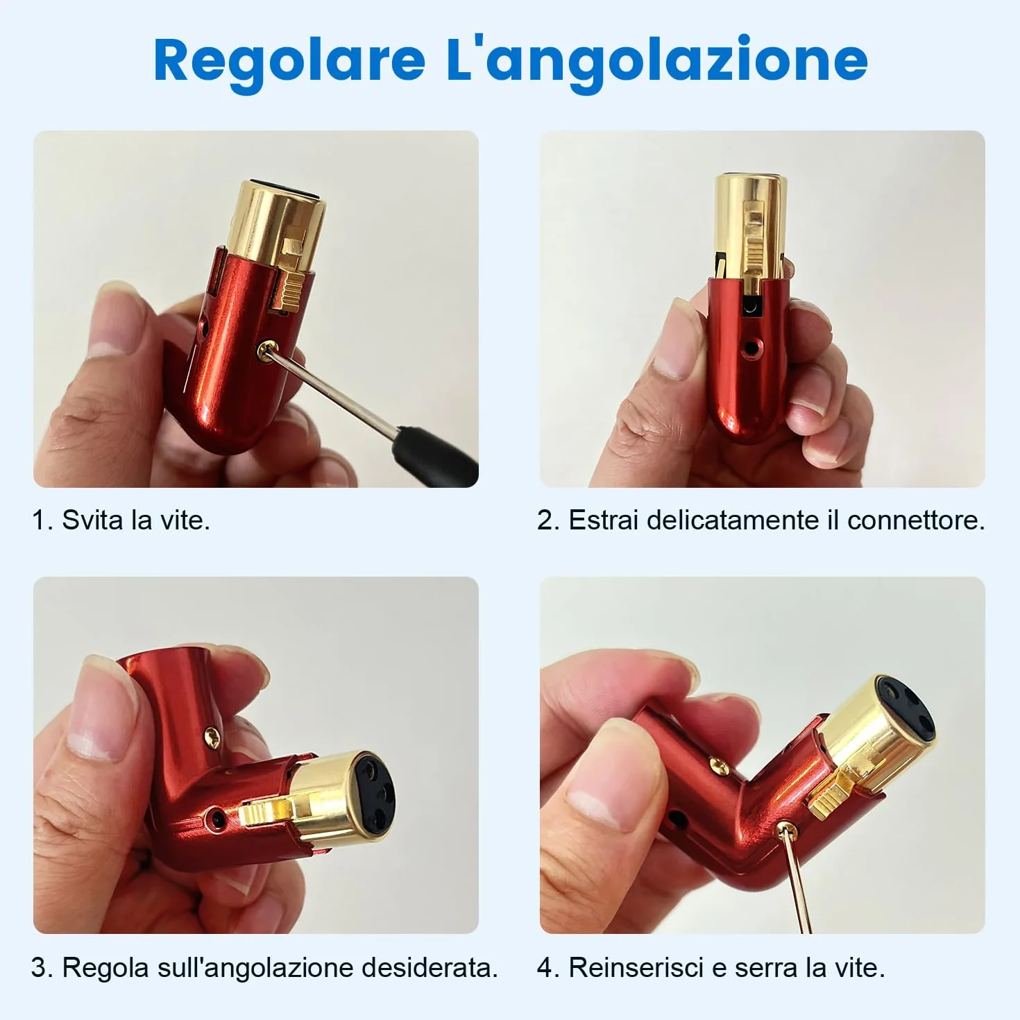 Adattatore XLR a 90 Gradi per Cavo Microfono con Angolo Regolabile, Connettori XLR Maschio a Femmina Professionali Placcati Oro, Confezione da 2 Pezzi