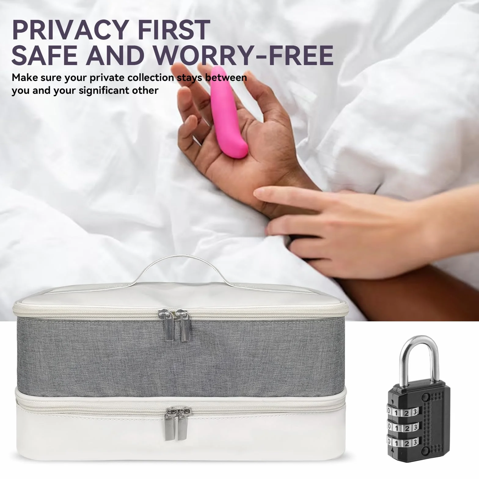 Borsa portaoggetti per sex toys 36x19x17 cm PU impermeabile antipolvere con maniglia e combinazione Nero