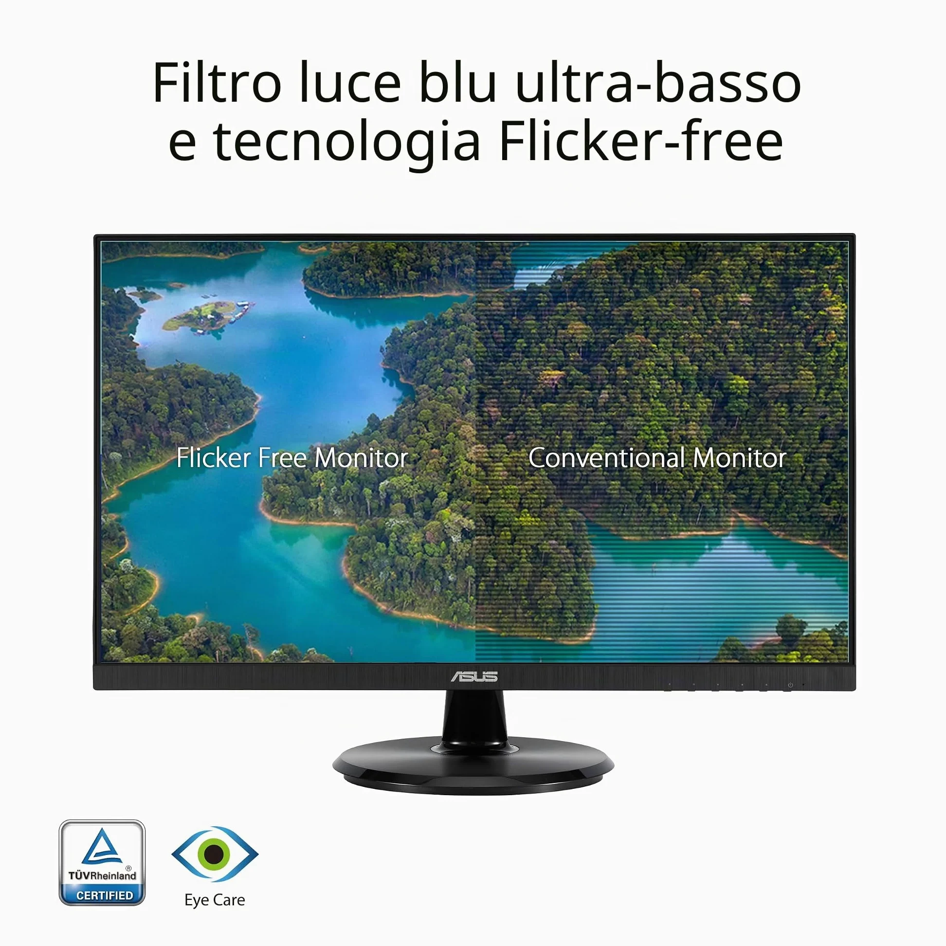 ASUS VA24DQFR Monitor Eye Care da 24” pollici (23,8), IPS Full HD, Frameless, 100Hz, Adaptive-Sync, Tempo di Risposta 1ms, HDMI, DisplayPort, VGA, Tecnologia Anti-sfarfallio e Filtro Luci Blu, Nero