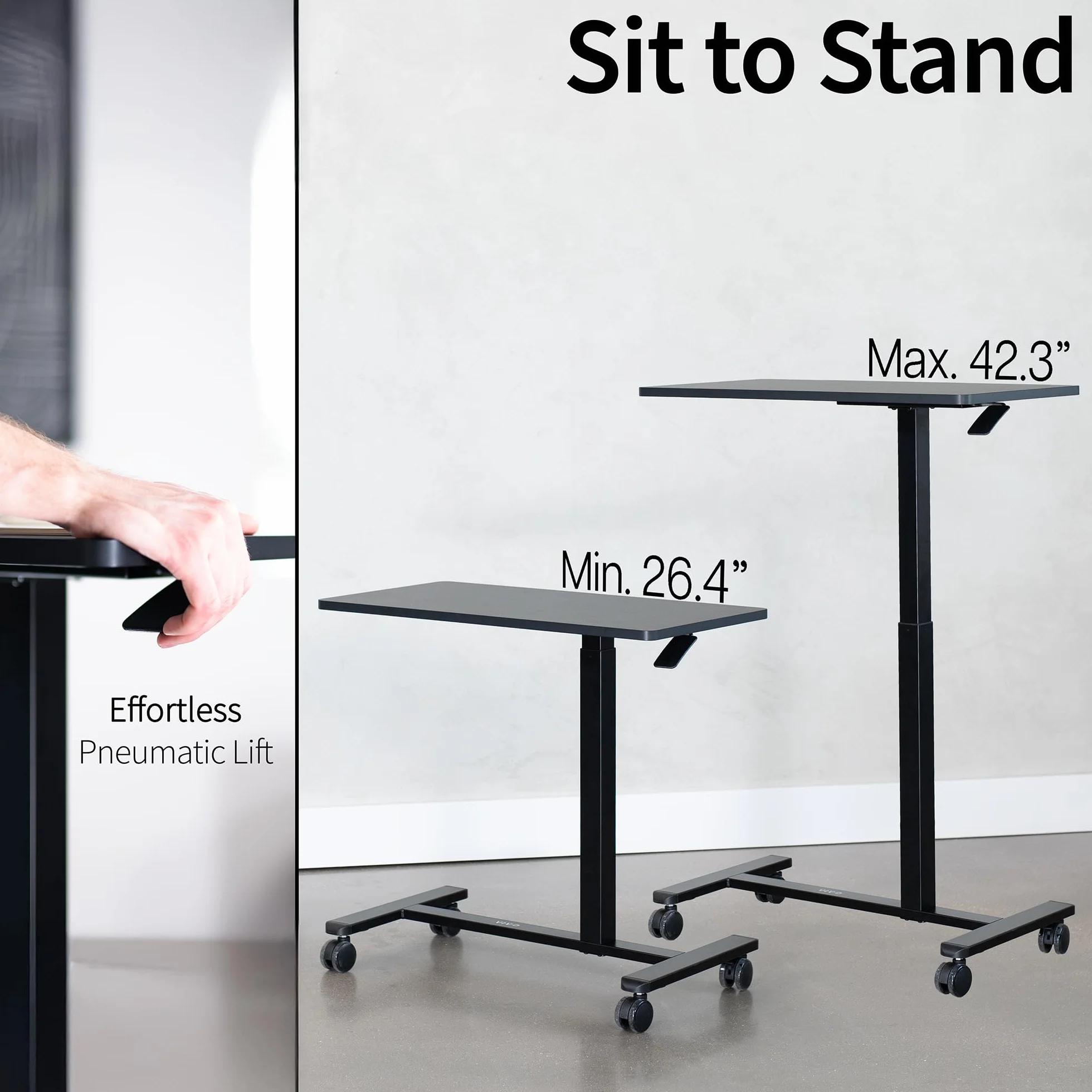 VIVO CART-V02L - Tavolino da letto con ruote nascoste, per divano e computer portatile, 81,3 x 40,6 cm, colore: nero