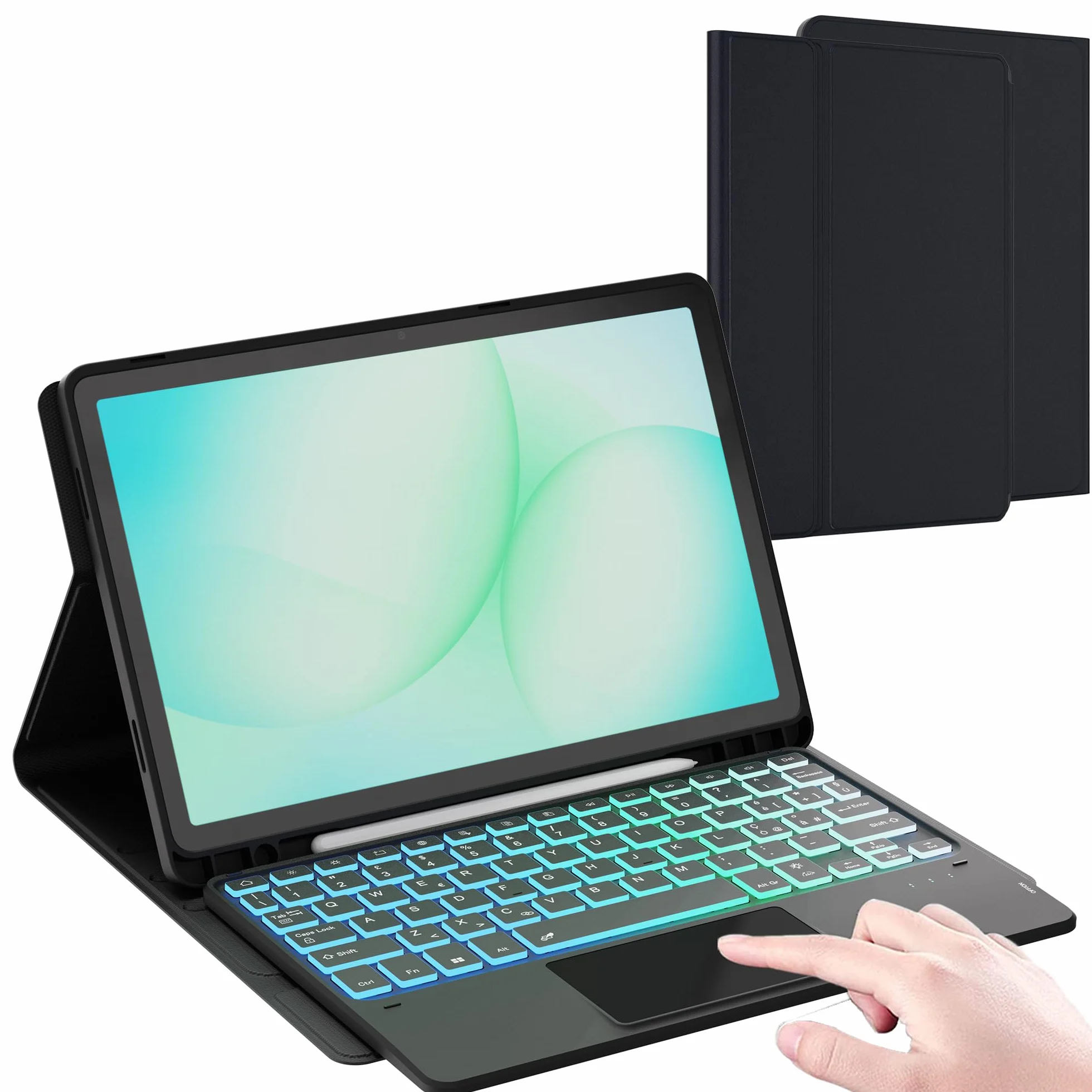 Custodia con tastiera per Samsung Galaxy Tab A11+/A9+ Plus 11" : Tastiera retroilluminata Rainbow con touchpad intelligente - A11+/A9+ Plus tastiera wireless rimovibile con Layout italiano QWERTY