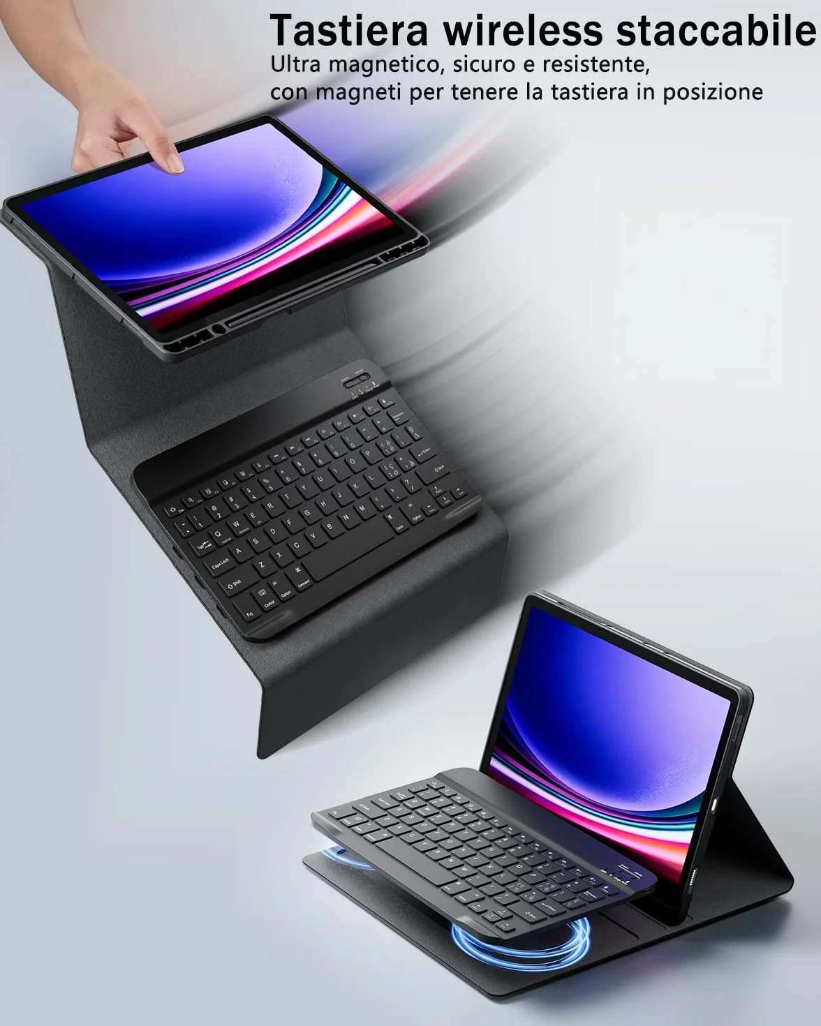 Cover per iPad 9/8/7 10.2" iPad Air 3 10.5" iPad Pro 10.5" con tastiera Bluetooth QWERTY e Mouse Nero